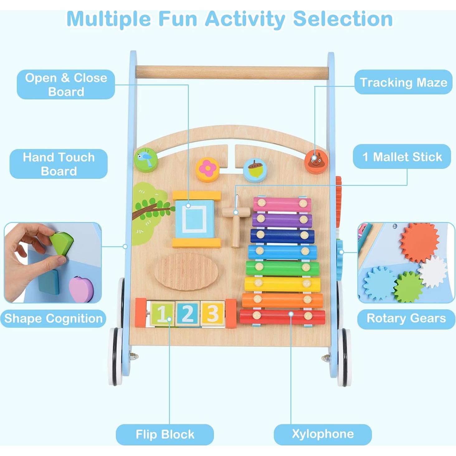 Andador de Madera INFANS Montessori 9 en 1 para Bebés Azul