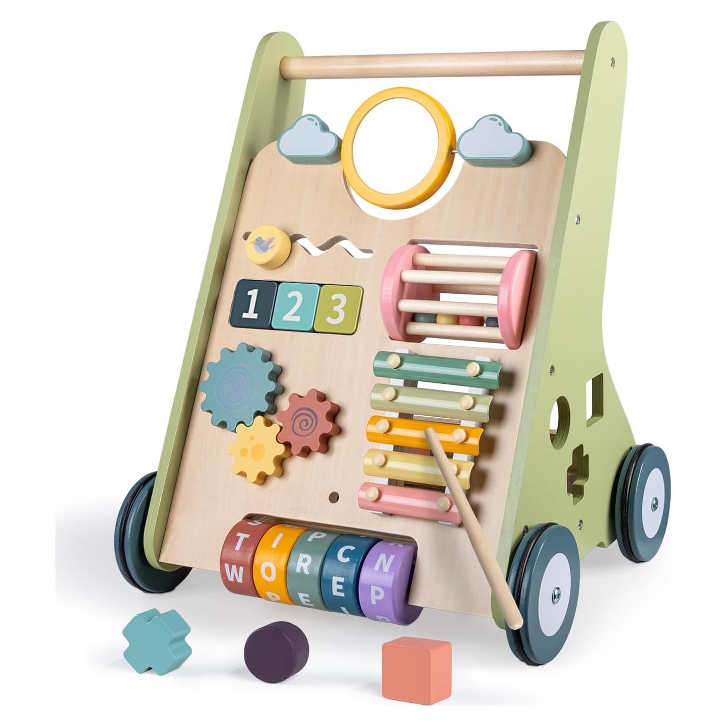 Andador de Madera LOL-FUN con Ruedas para Bebés 6-12 Meses