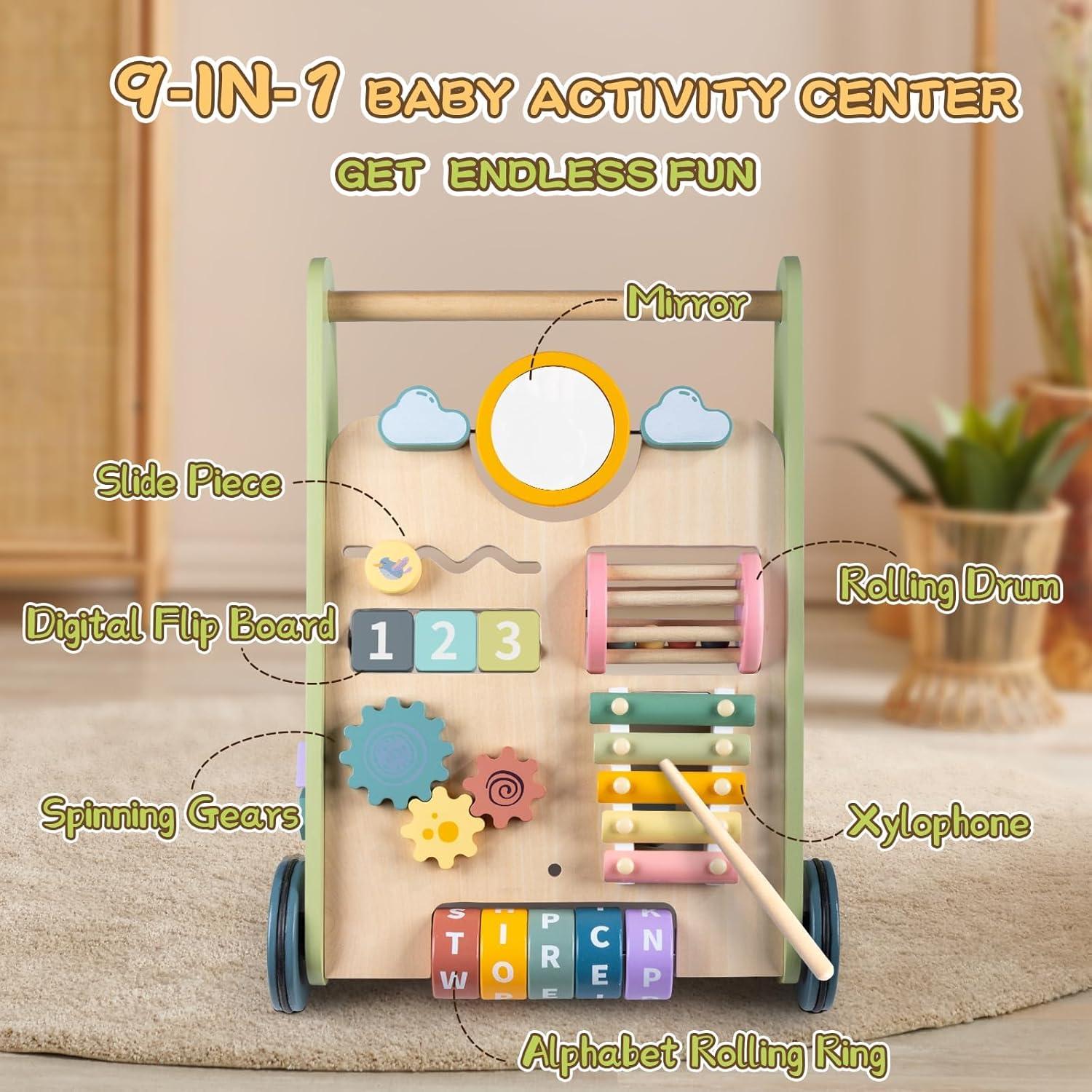 Andador de Madera LOL-FUN con Ruedas para Bebés 6-12 Meses