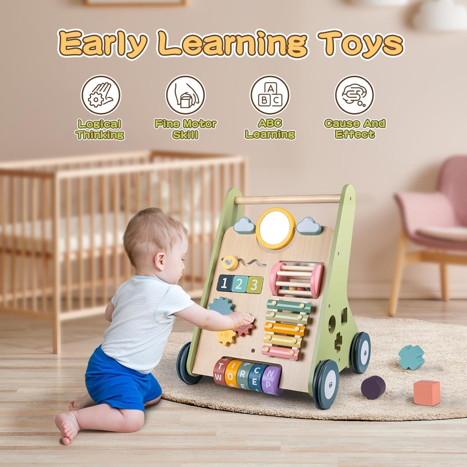 Andador de Madera LOL-FUN con Ruedas para Bebés 6-12 Meses