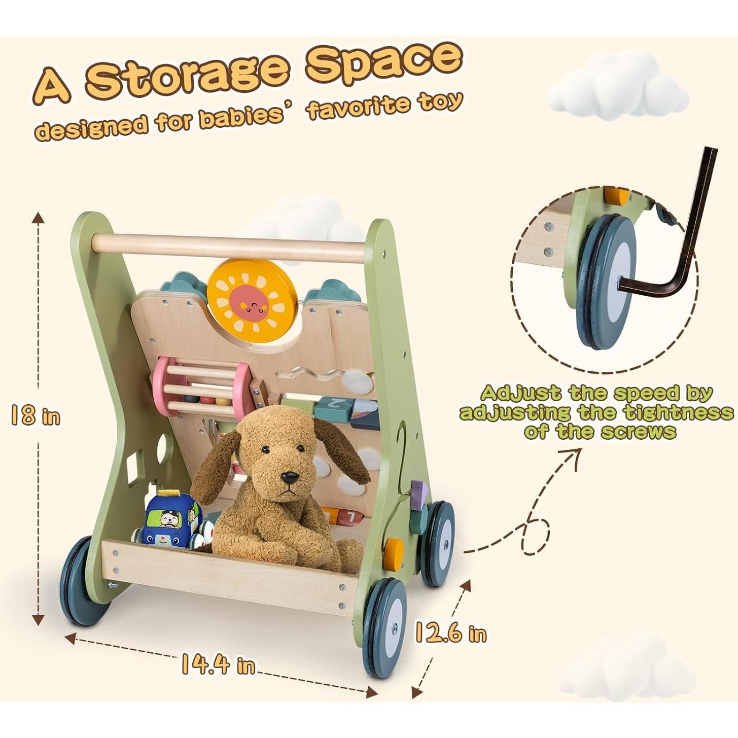 Andador de Madera LOL-FUN con Ruedas para Bebés 6-12 Meses