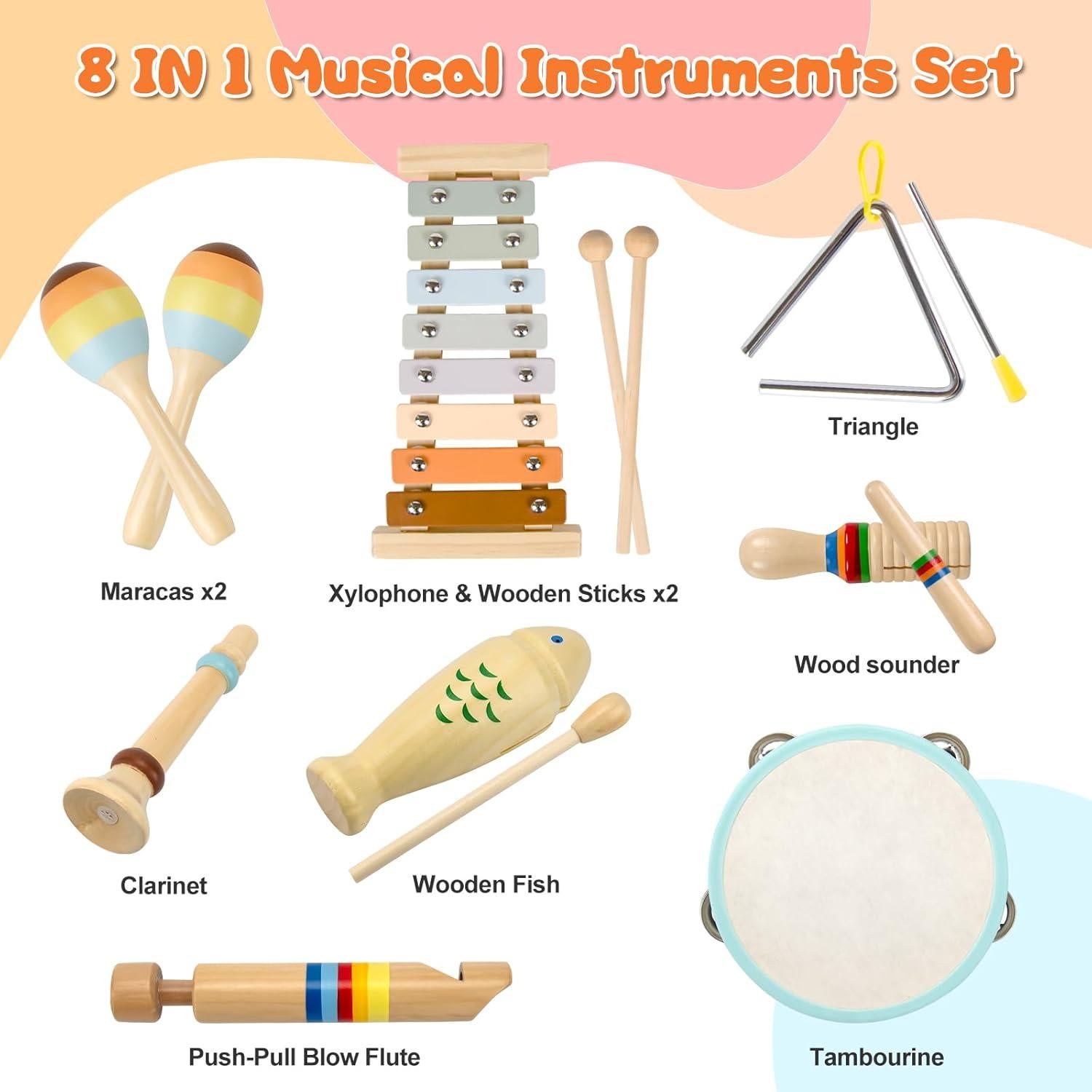 Set de Instrumentos Musicales Montessori YUNLX 8 en 1 para Niños 3+