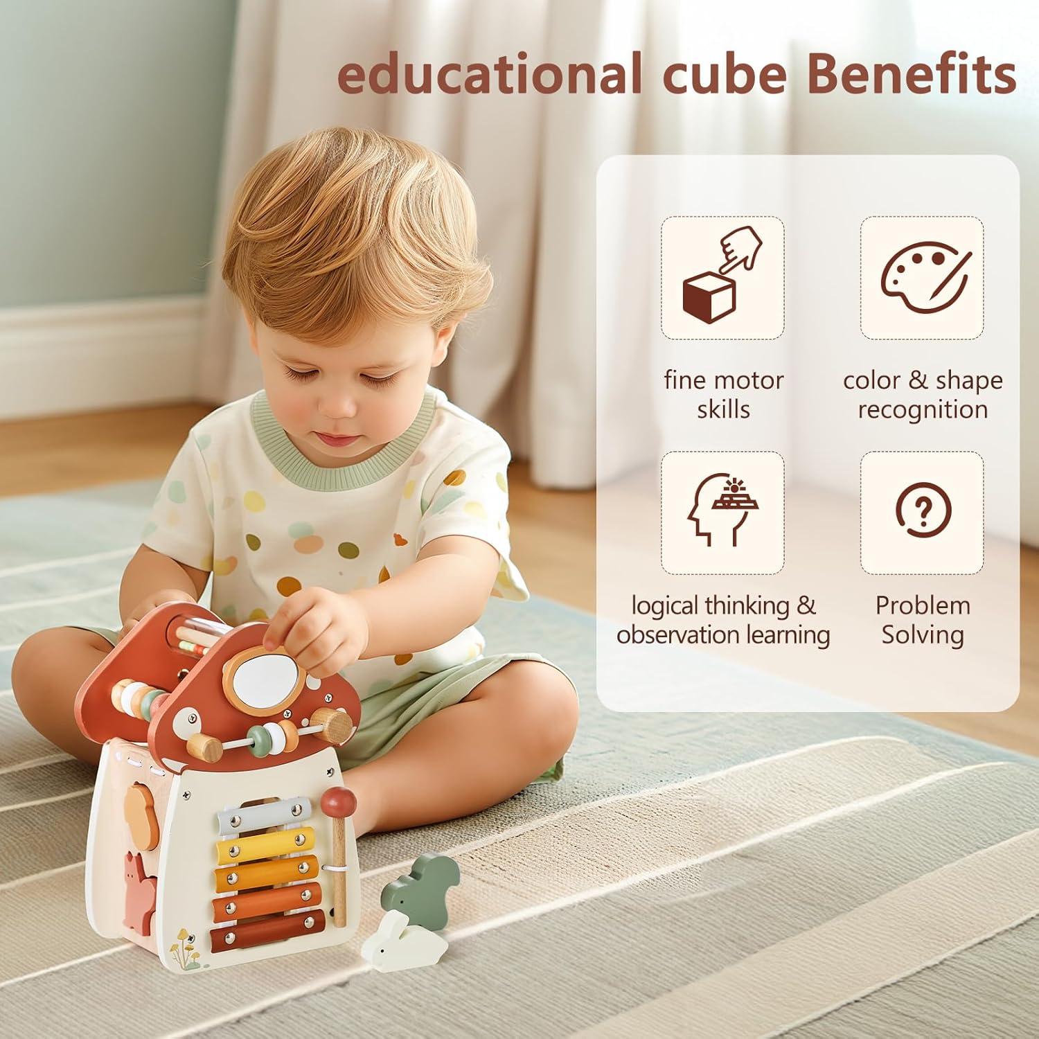 Cubo de Actividades de Madera 8 en 1 para Bebés - ibwaae