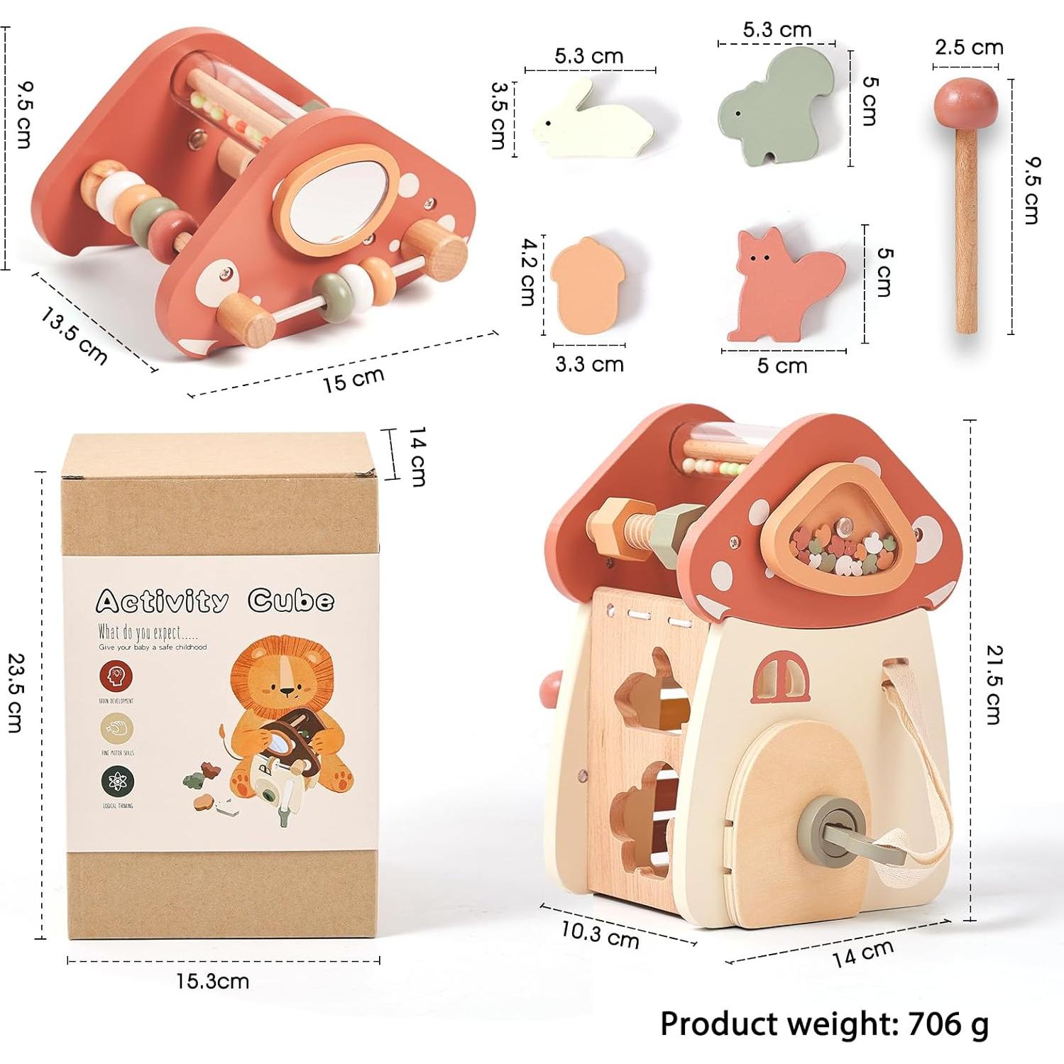 Cubo de Actividades de Madera 8 en 1 para Bebés - ibwaae