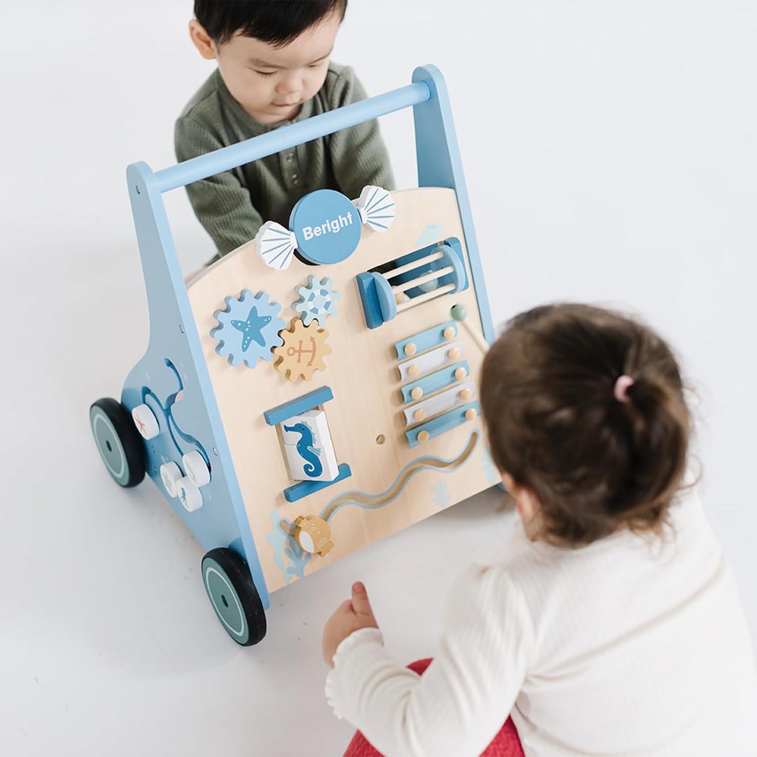 Andador de Madera Beright Azul para Bebés 12 en 1 con Actividades