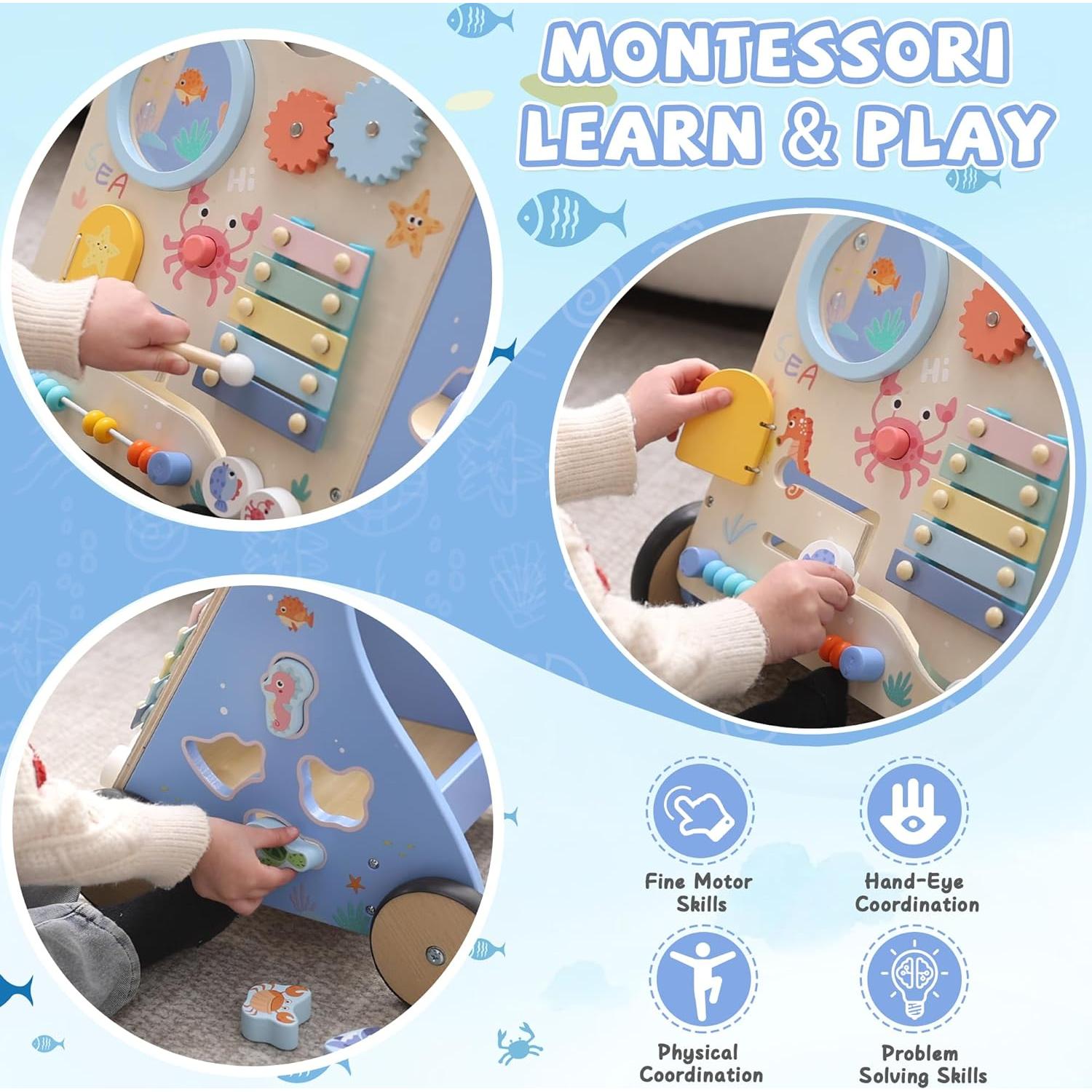 Andador de Madera Temático Océano con Centro de Actividades