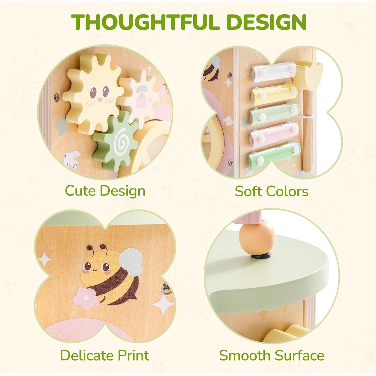 Cubo de Actividades de Madera ROBUD con 7 Áreas Interactivas