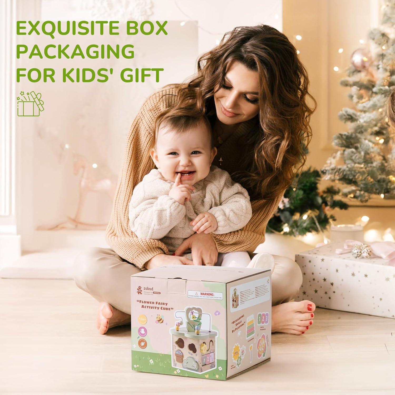 Cubo de Actividades de Madera ROBUD con 7 Áreas Interactivas