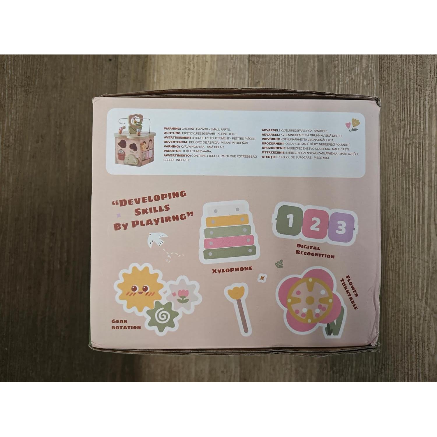 Cubo de Actividades de Madera ROBUD con 7 Áreas Interactivas