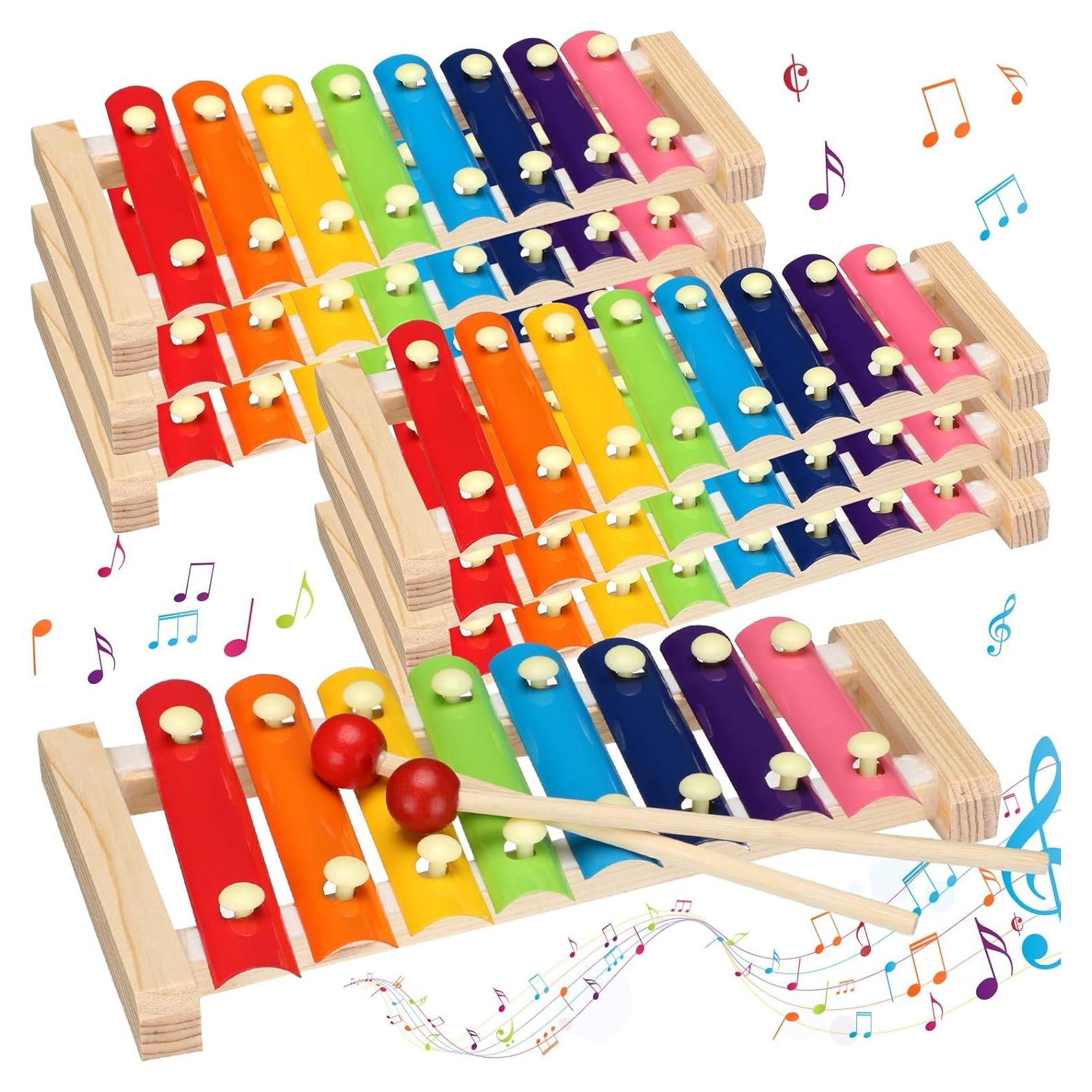 Xilófono de Madera para Niños - 6 Piezas con Mazos - 24x12x2 cm