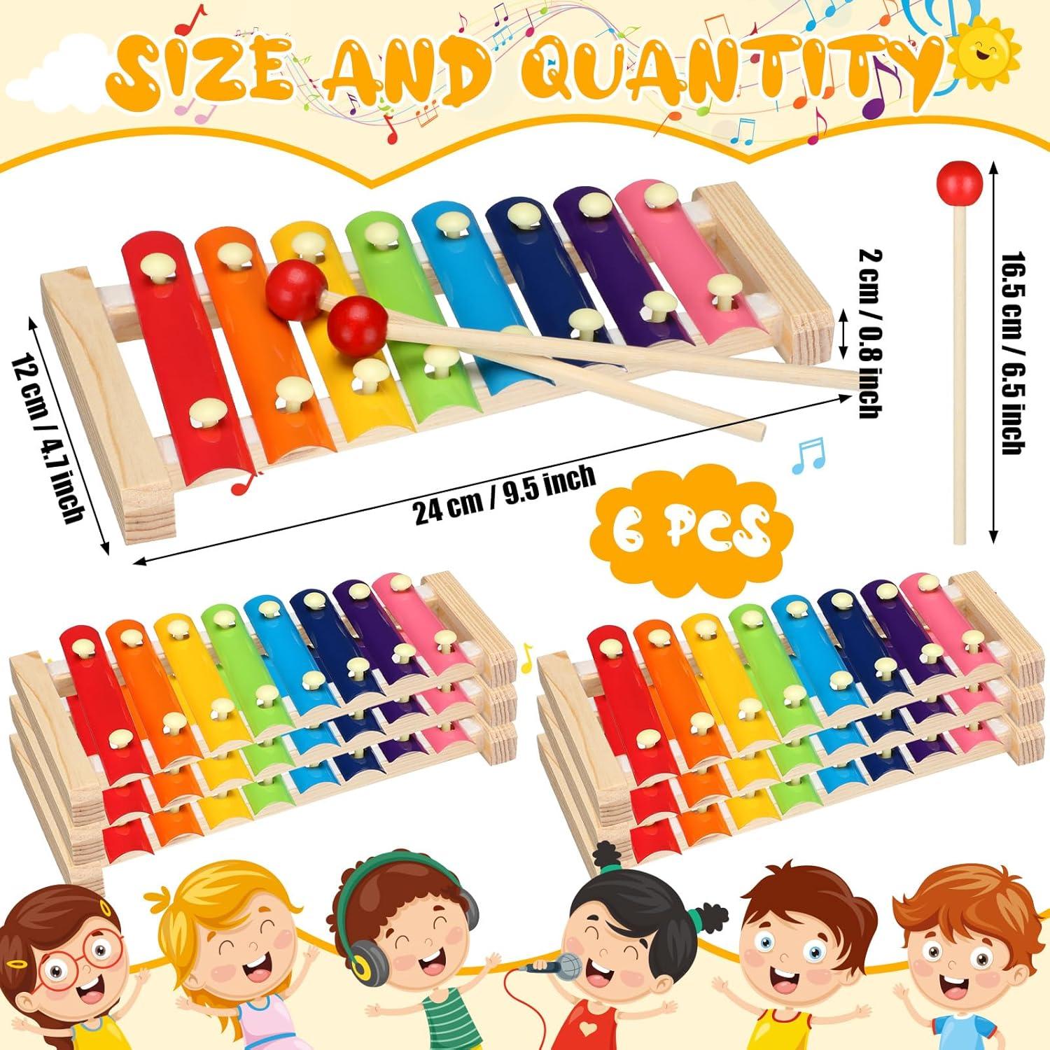 Xilófono de Madera para Niños - 6 Piezas con Mazos - 24x12x2 cm