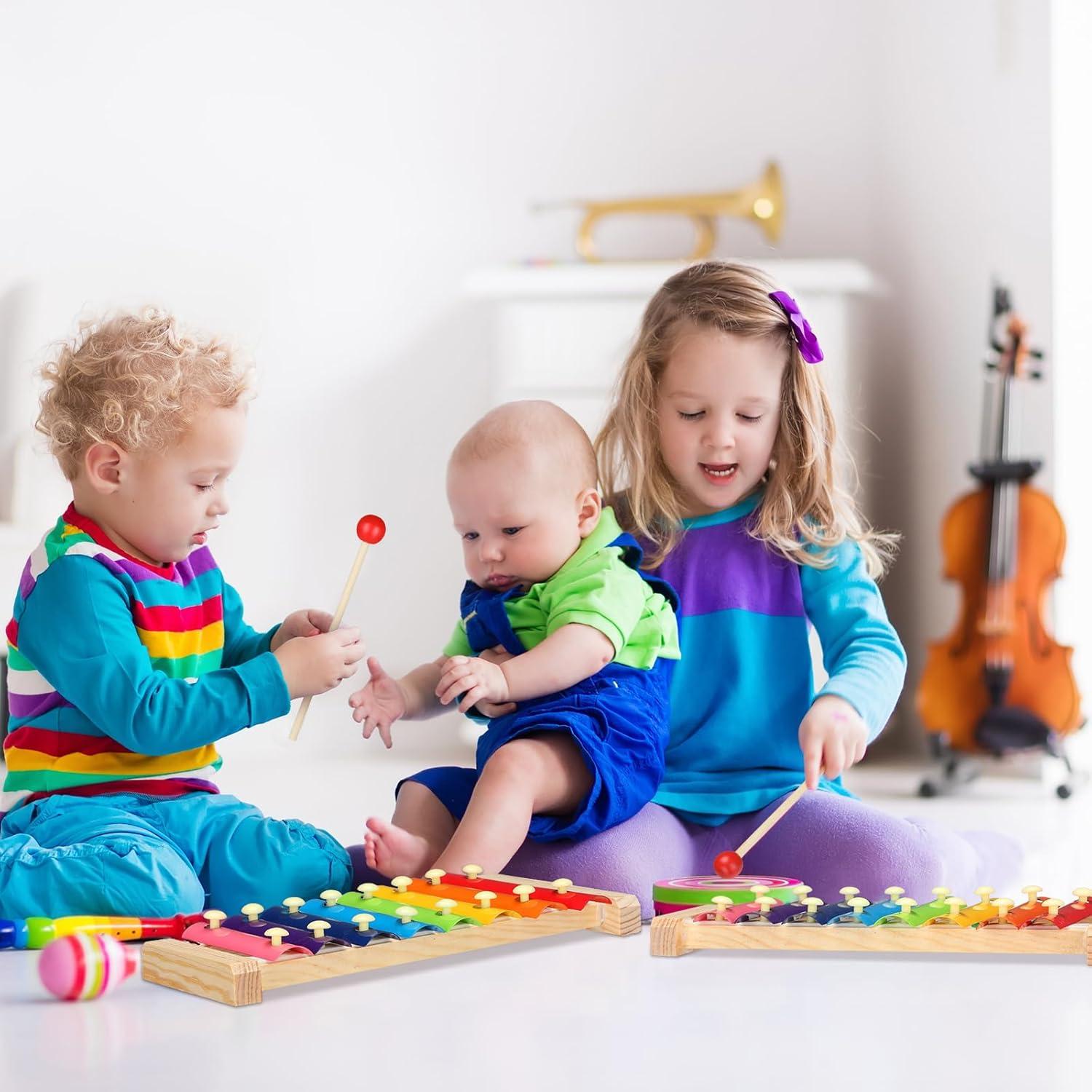 Xilófono de Madera para Niños - 6 Piezas con Mazos - 24x12x2 cm