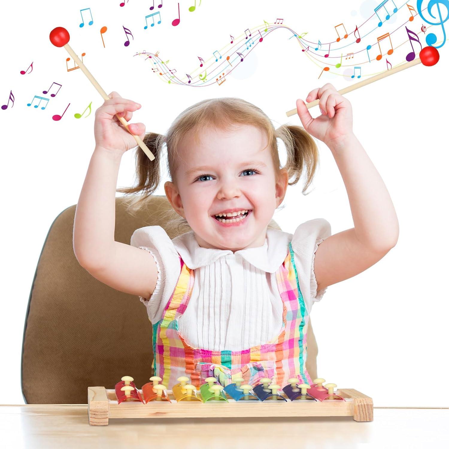 Xilófono de Madera para Niños - 6 Piezas con Mazos - 24x12x2 cm