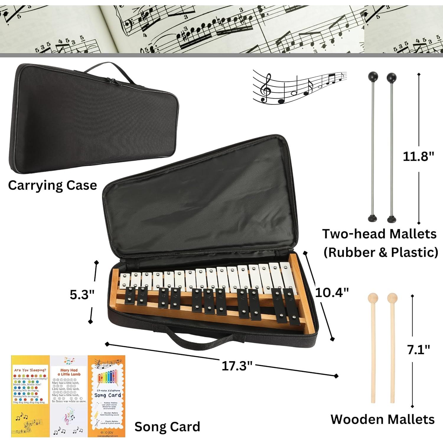 Xilófono Profesional Eco Joy 27 Notas con Mazos y Funda