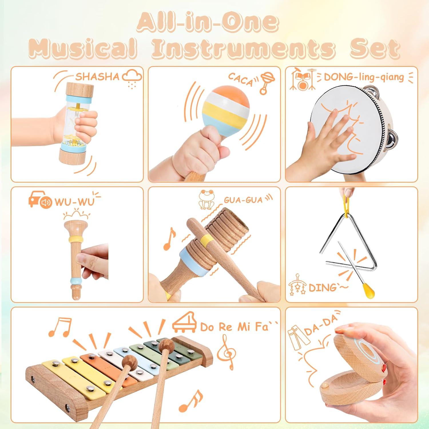 Set de Instrumentos Musicales Montessori 8 Piezas para Bebés