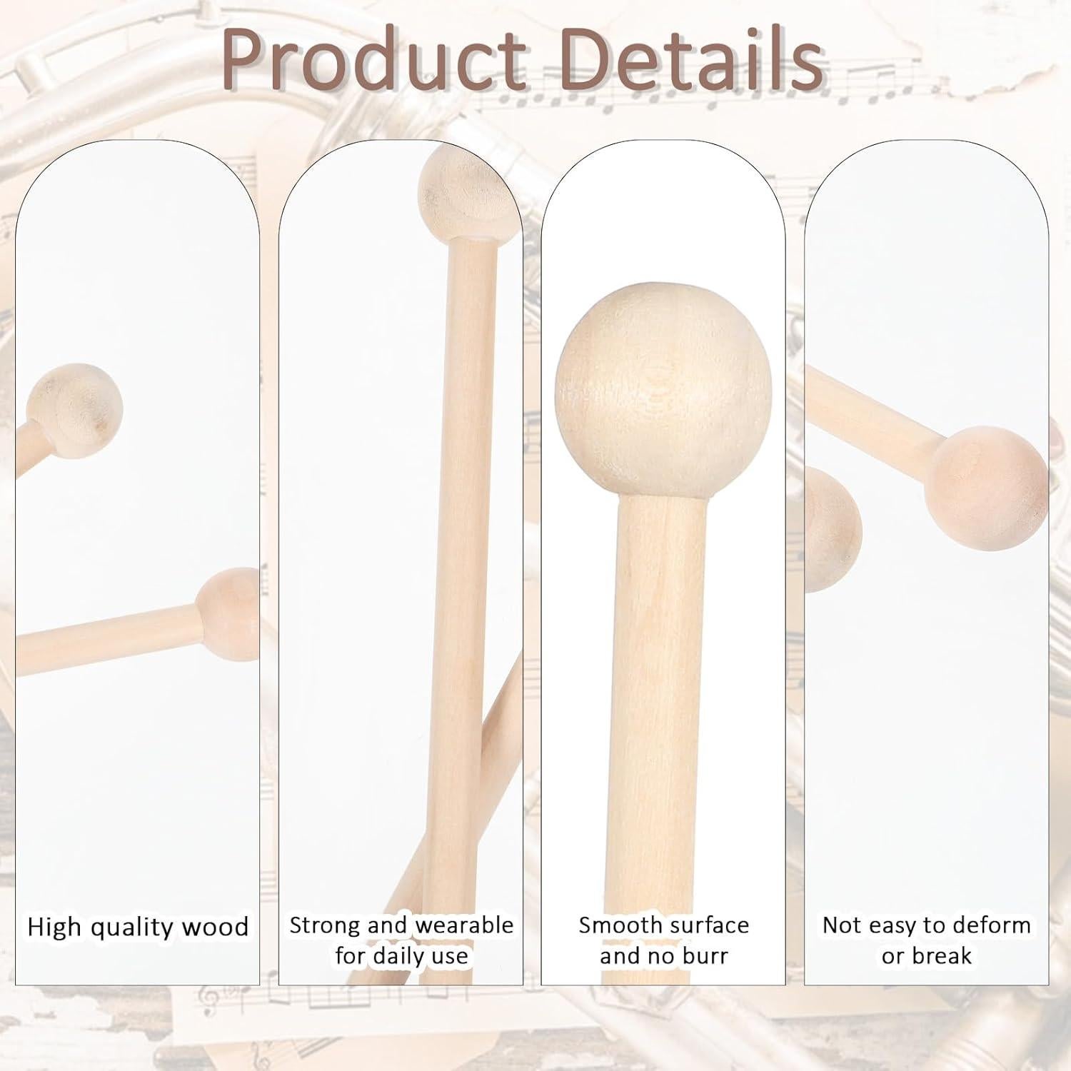 Mallets de Percusión de Madera Haya 19 cm - 2 Piezas