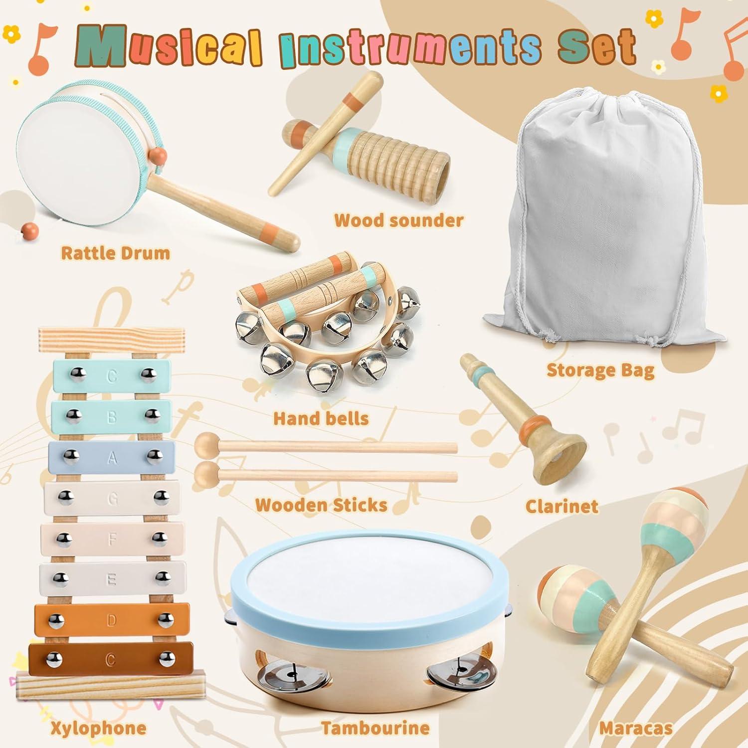 Set de Instrumentos Musicales de Madera Montessori para Niños 1-3 Años