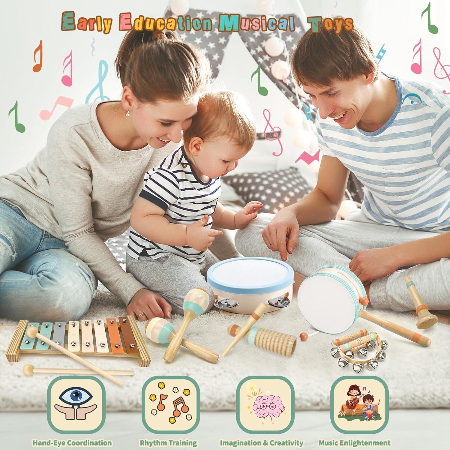 Set de Instrumentos Musicales de Madera Montessori para Niños 1-3 Años
