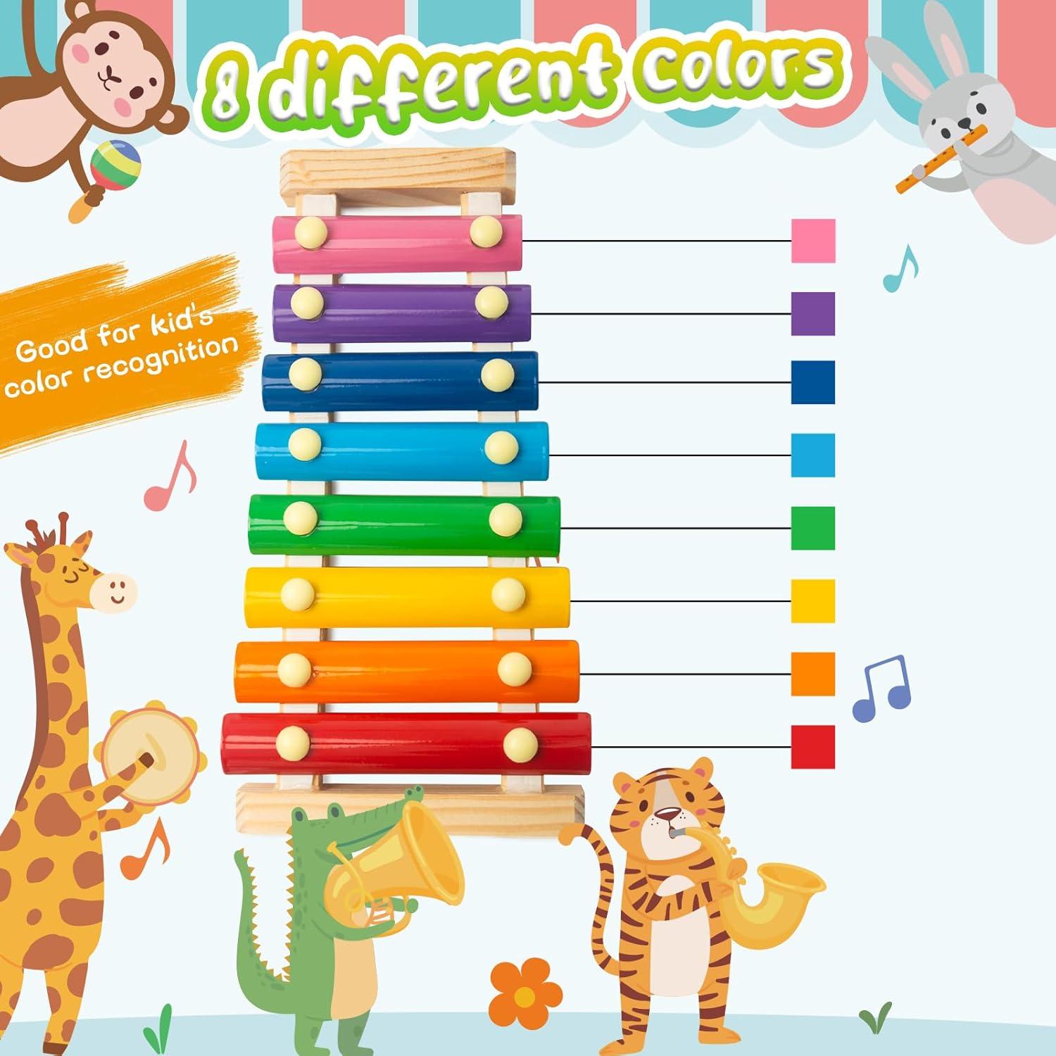 Xilófono Musical de Madera LovesTown, 8 Teclas Arcoíris, Educativo