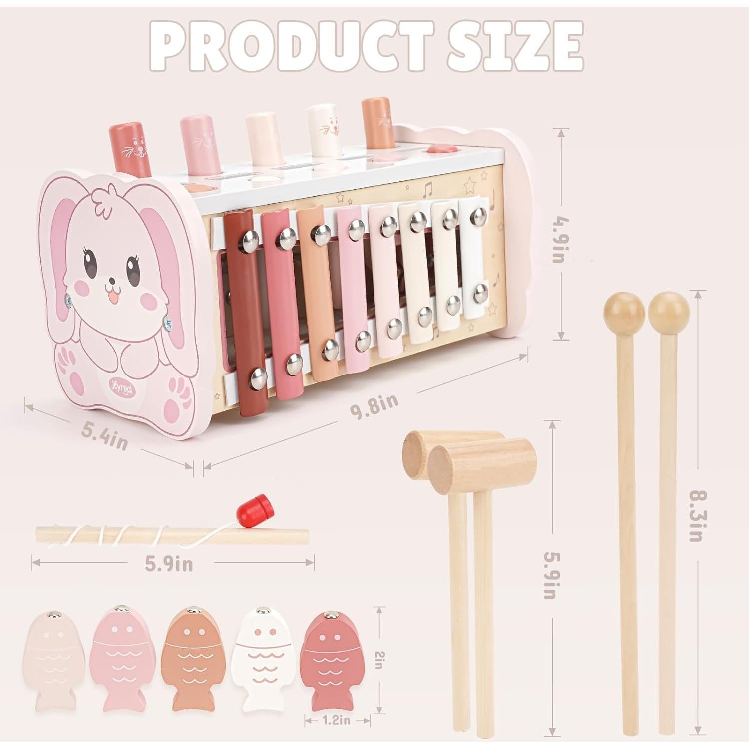 Juguete Montessori Joyreal Martillo Rosa con Xilófono y Pesca