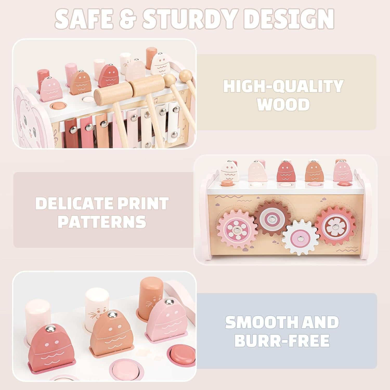 Juguete Montessori Joyreal Martillo Rosa con Xilófono y Pesca