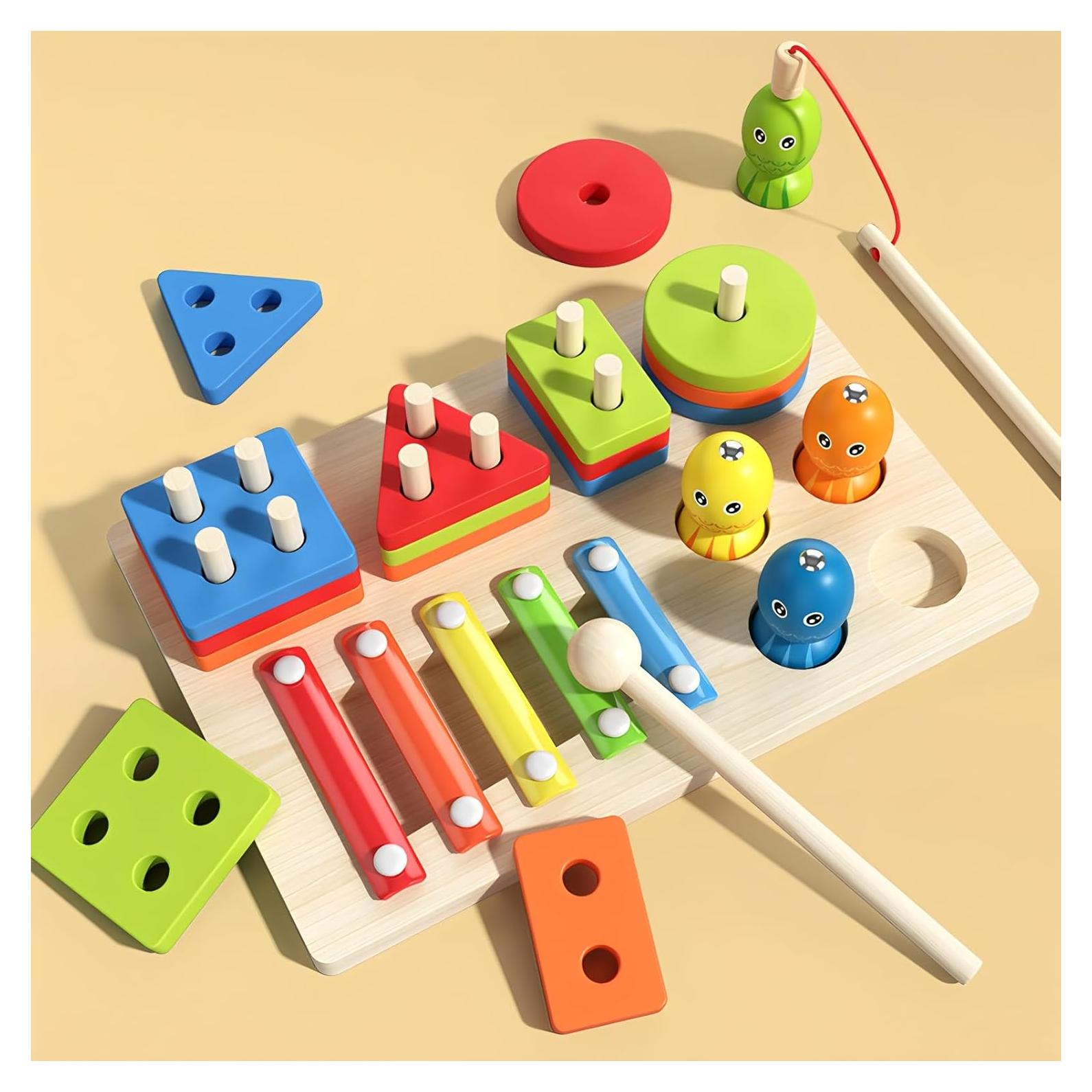 Juguetes Montessori 3 en 1 de Madera para Bebés - Aprendizaje Sensorial