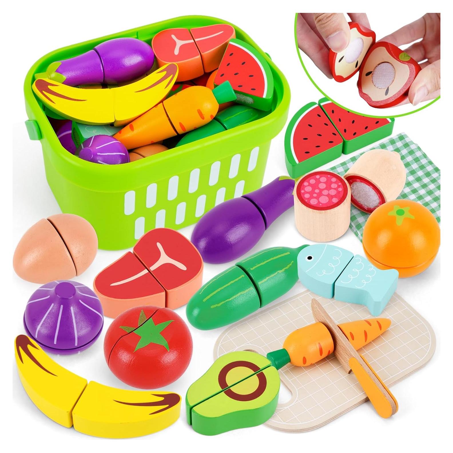 Juego de Comida de Madera KMTJT - 32 Piezas para Cortar