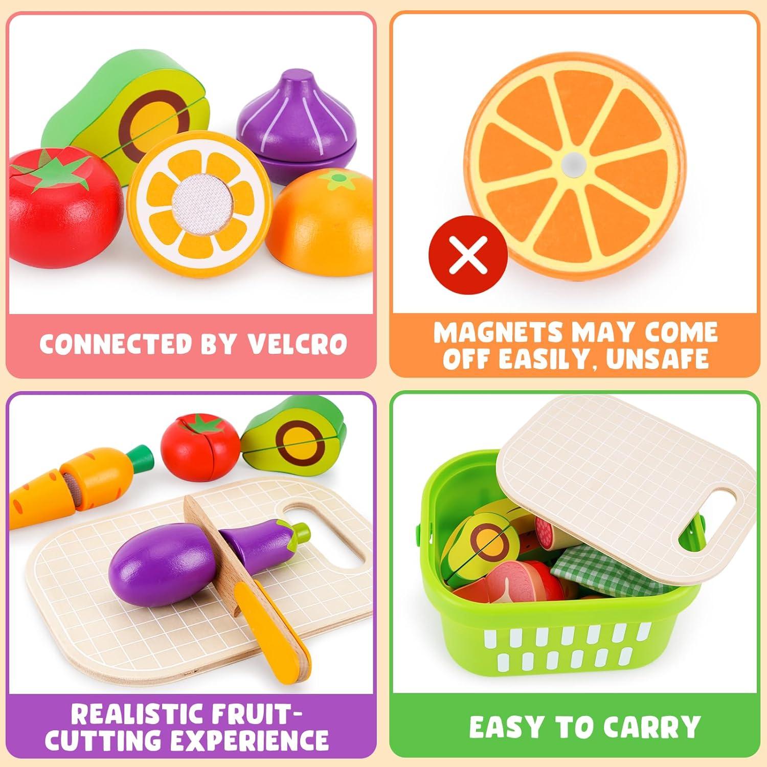 Juego de Comida de Madera KMTJT - 32 Piezas para Cortar