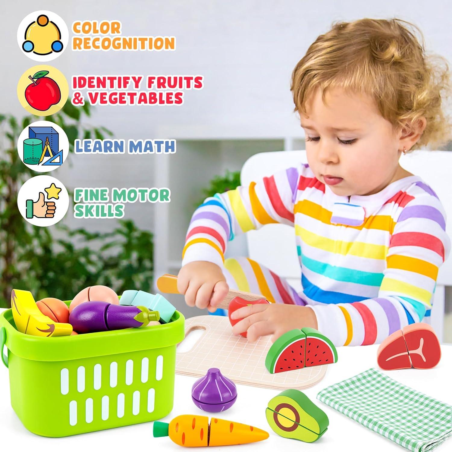 Juego de Comida de Madera KMTJT - 32 Piezas para Cortar