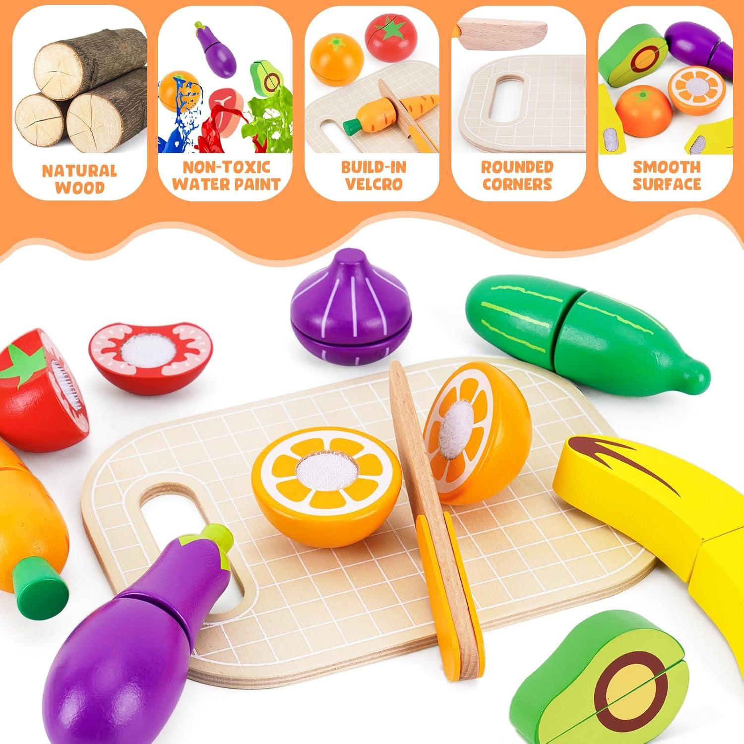 Juego de Comida de Madera KMTJT - 32 Piezas para Cortar