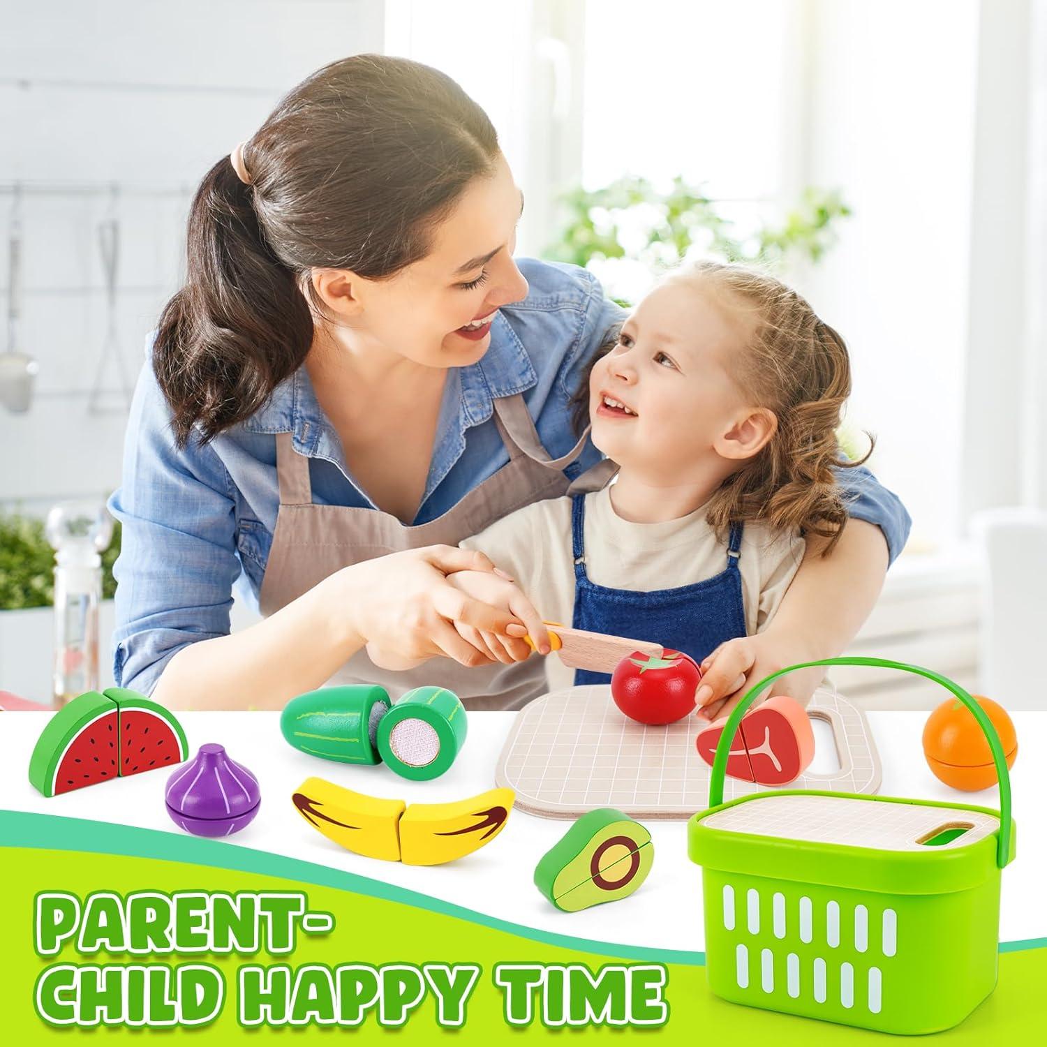 Juego de Comida de Madera KMTJT - 32 Piezas para Cortar