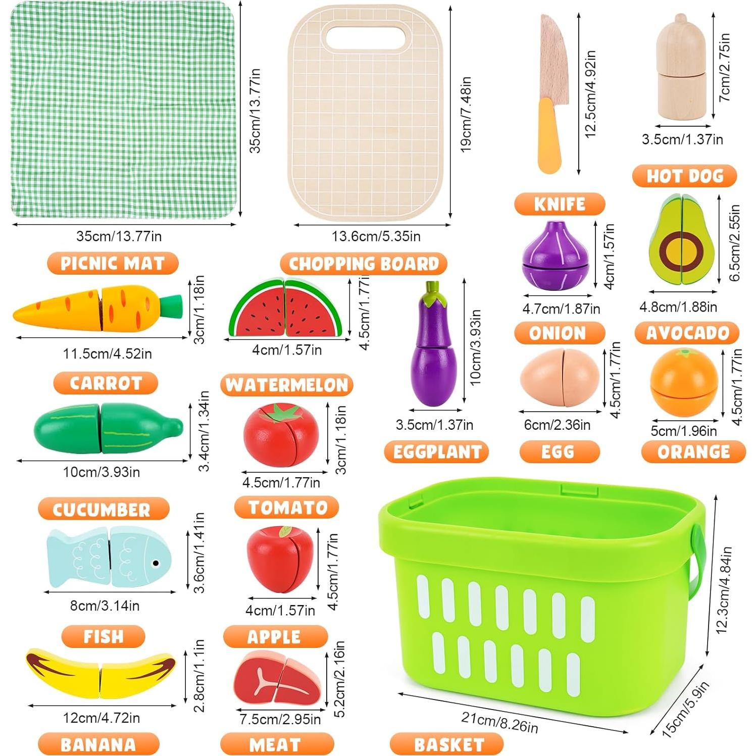 Juego de Comida de Madera KMTJT - 32 Piezas para Cortar