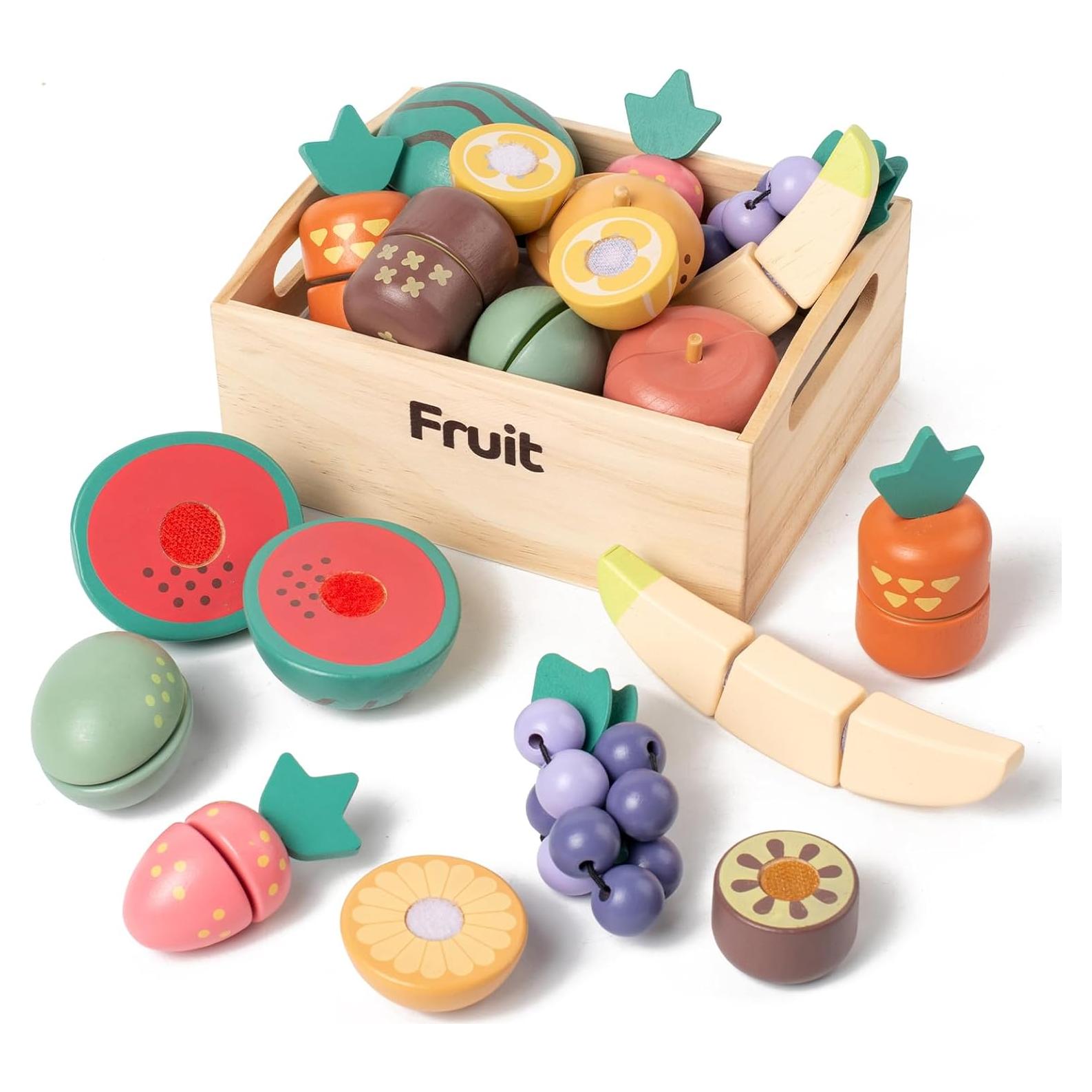 Juego de Comida de Madera Kienvy 10 Piezas Frutas Cortar