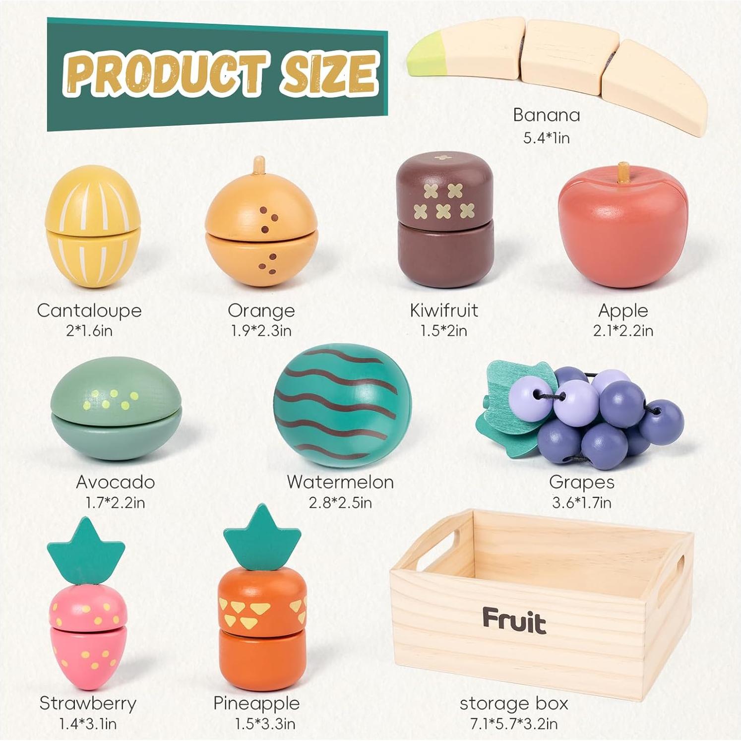 Juego de Comida de Madera Kienvy 10 Piezas Frutas Cortar