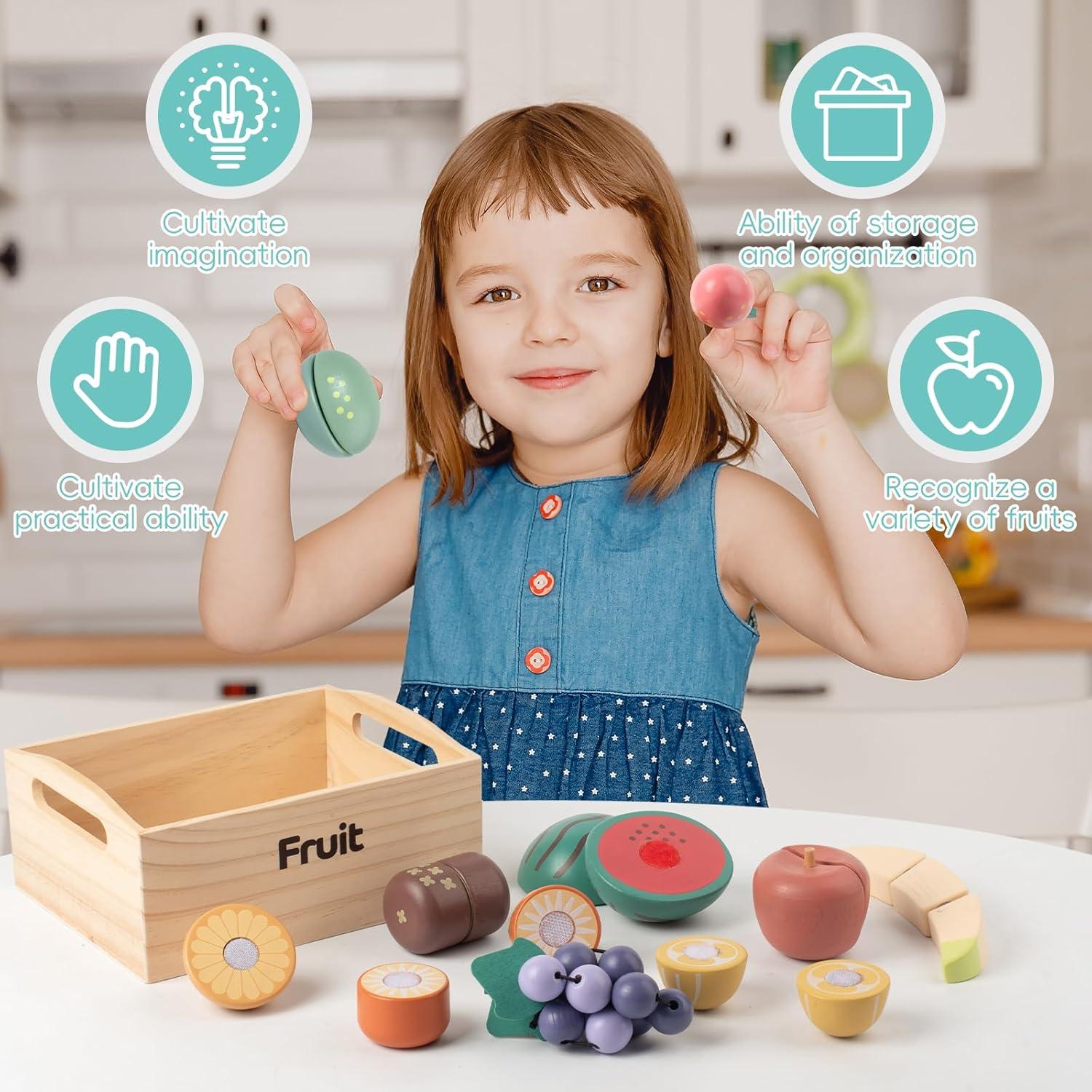 Juego de Comida de Madera Kienvy 10 Piezas Frutas Cortar
