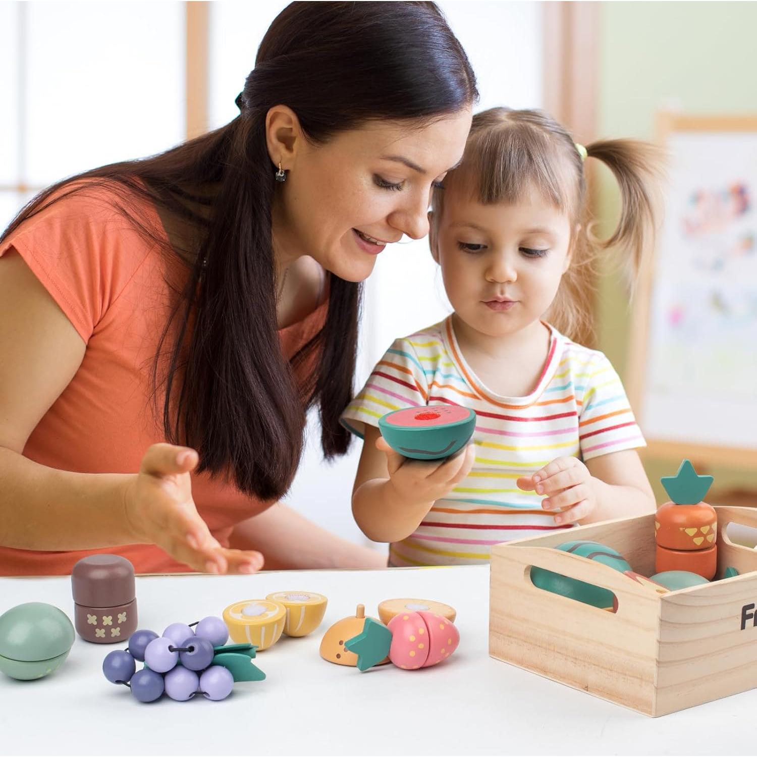 Juego de Comida de Madera Kienvy 10 Piezas Frutas Cortar