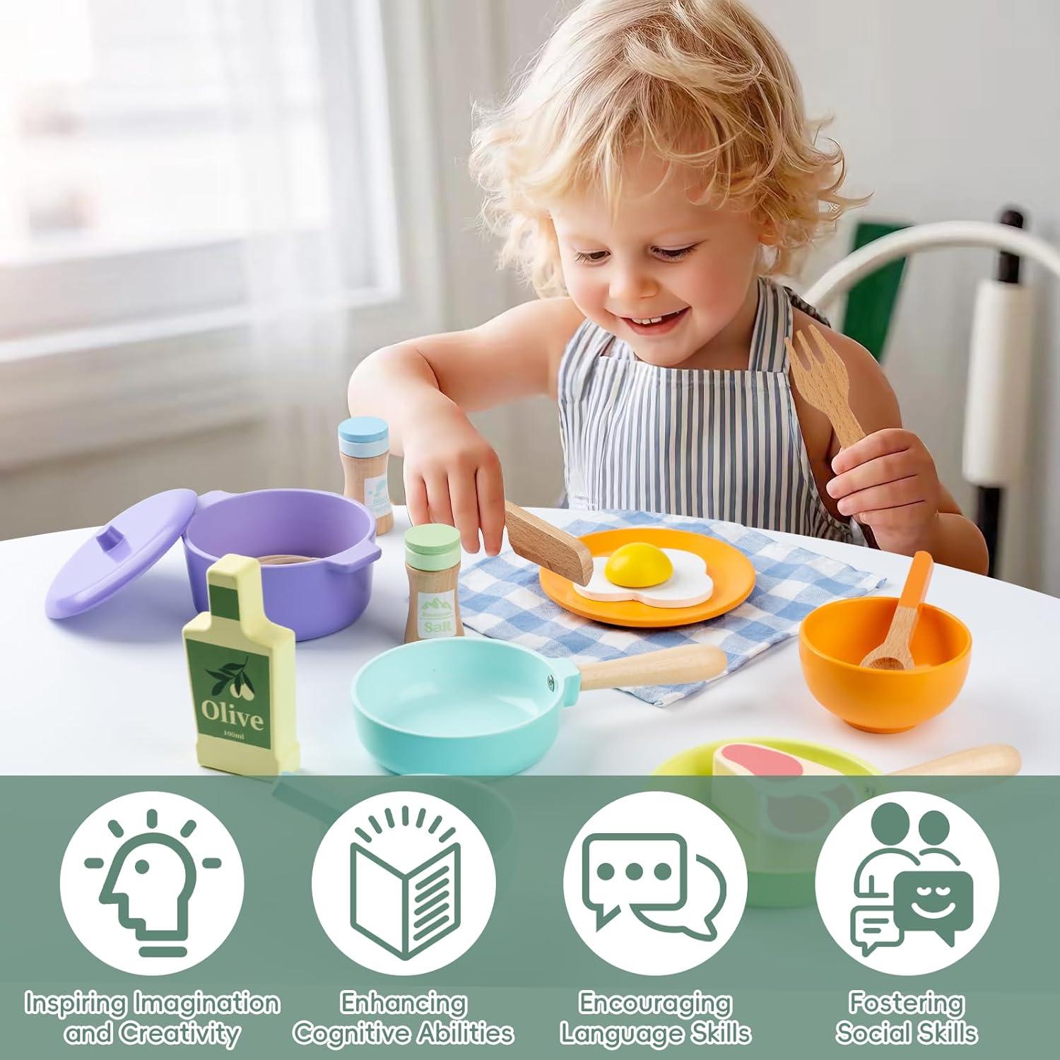 Juego de Cocina de Madera Montessori para Niños 3-5 Años