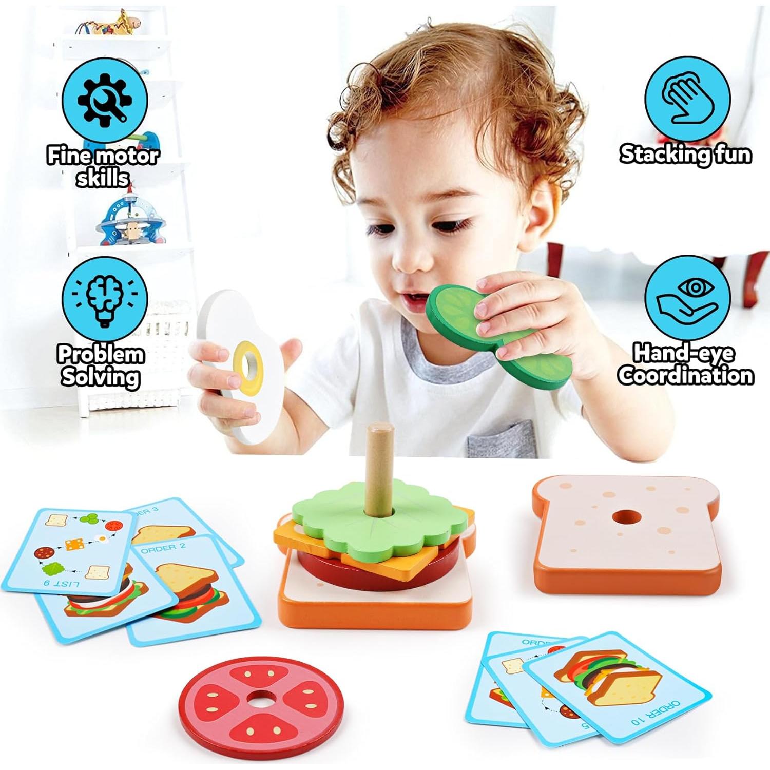 Juguete Educativo de Apilamiento Kizh Sándwich de Madera