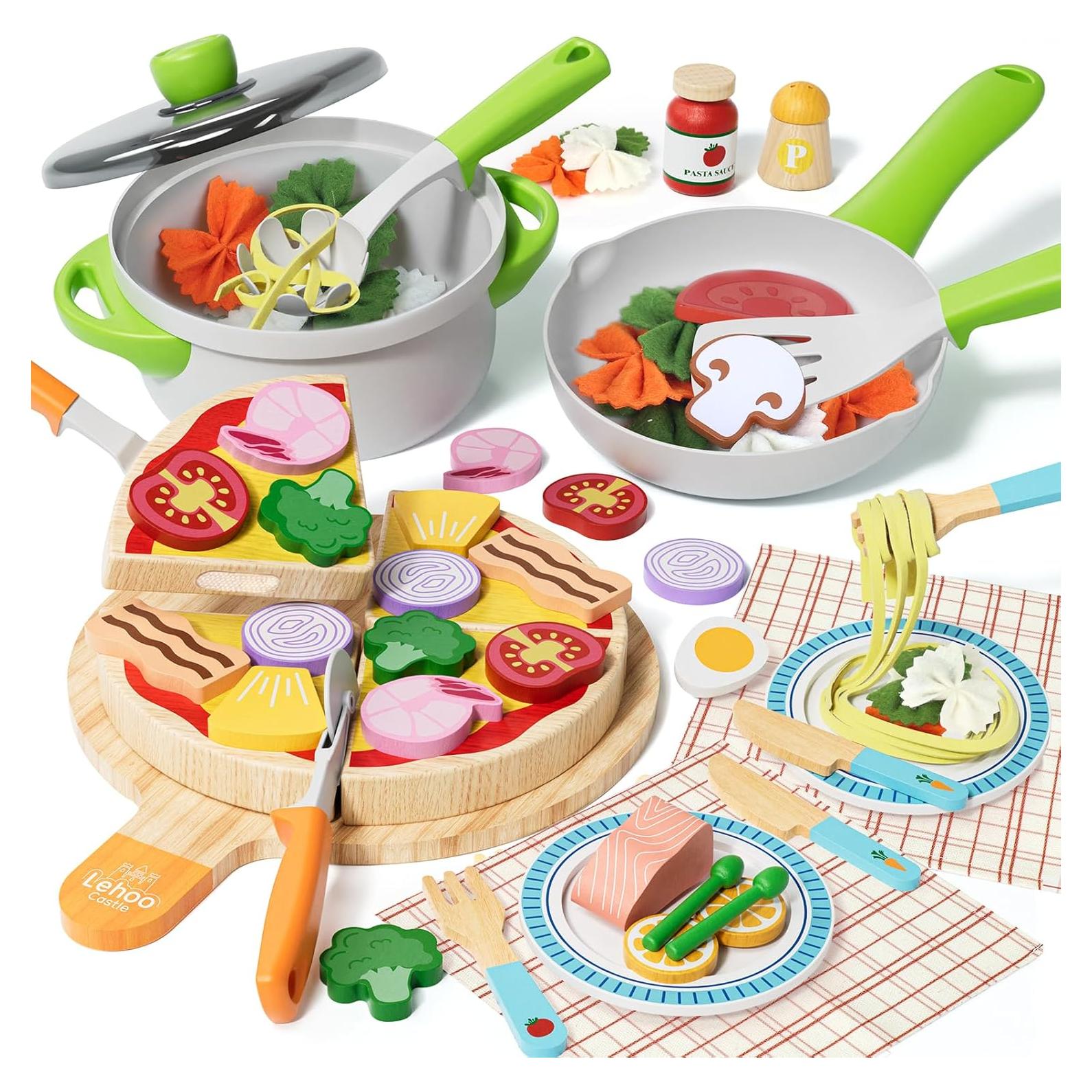 Conjunto de Comida de Juguete de Madera Lehoo Castle 22x19cm