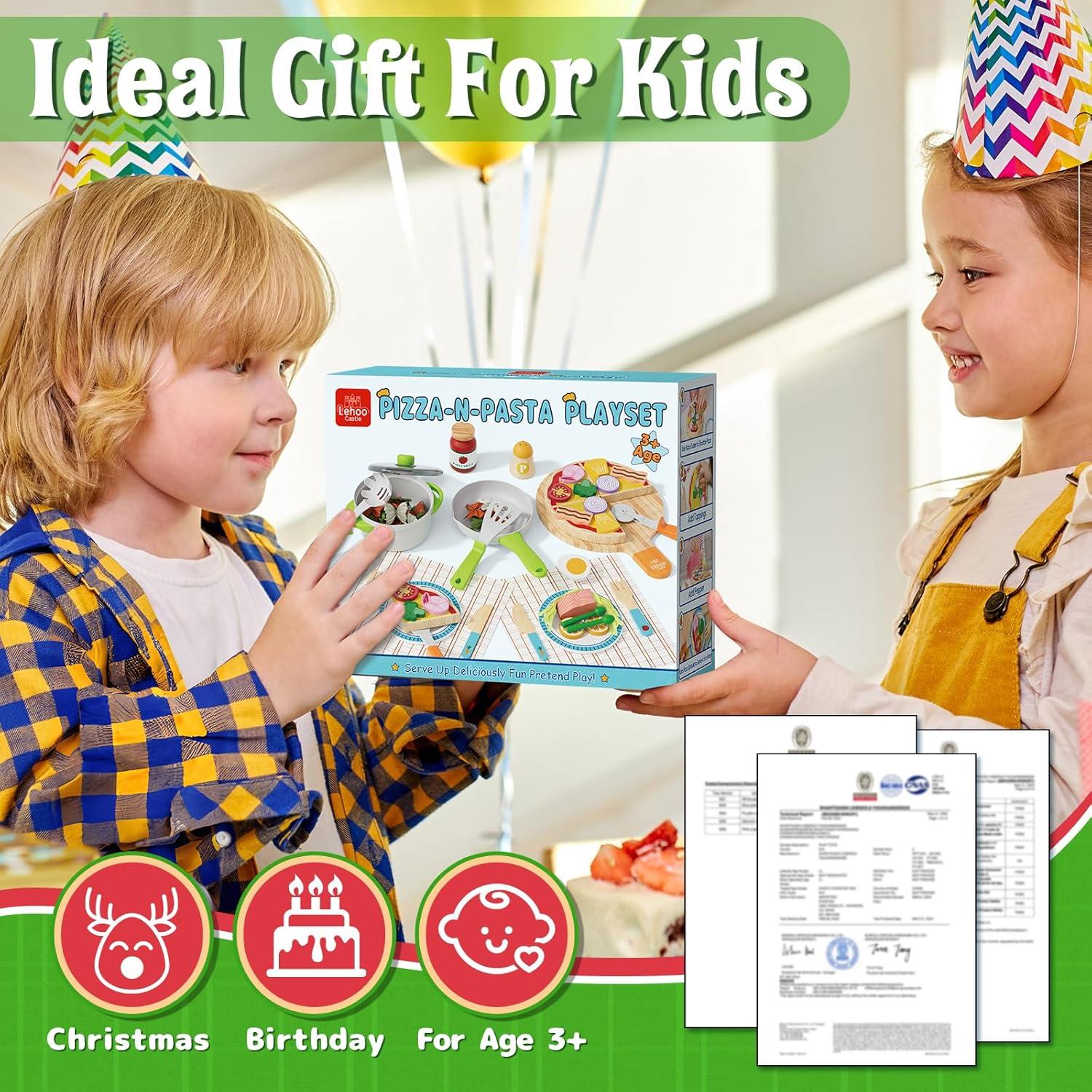 Conjunto de Comida de Juguete de Madera Lehoo Castle 22x19cm