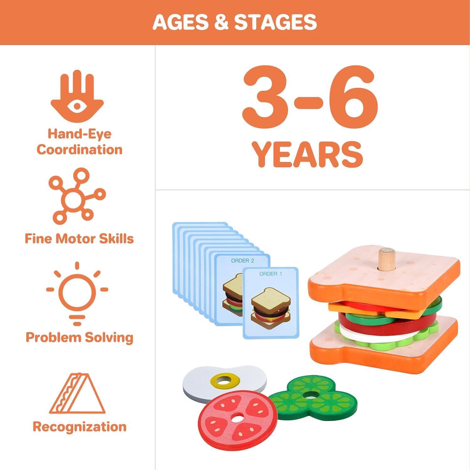 Juguete de Apilamiento de Sándwich de Madera Pajojoqa - Educativo 3+