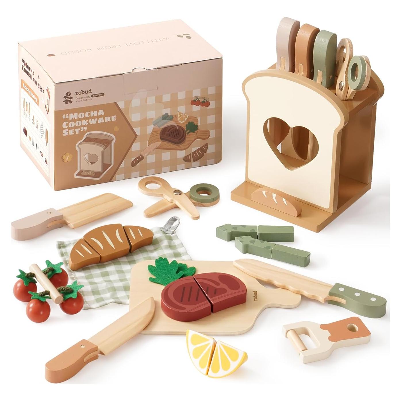 Set de cuchillos de cocina de madera ROBUD 16 piezas para niños