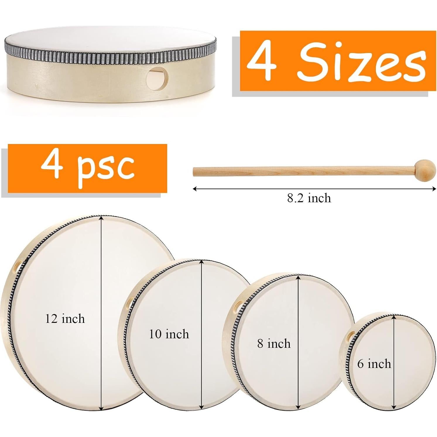 Juego de Tambores de Mano 4 Piezas Foraineam 30-15 cm