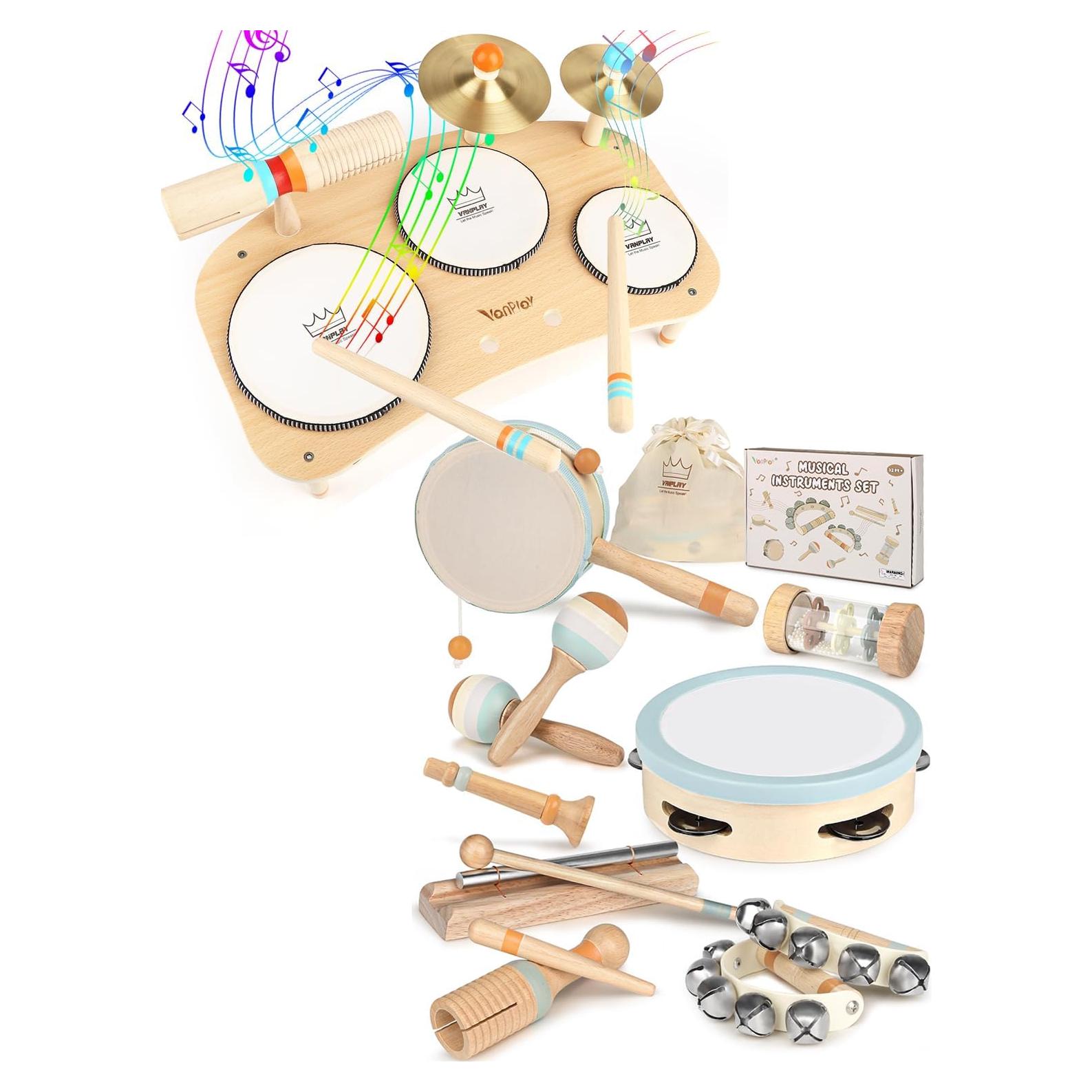 Set de Batería Musical de Madera para Niños 1-3 Años