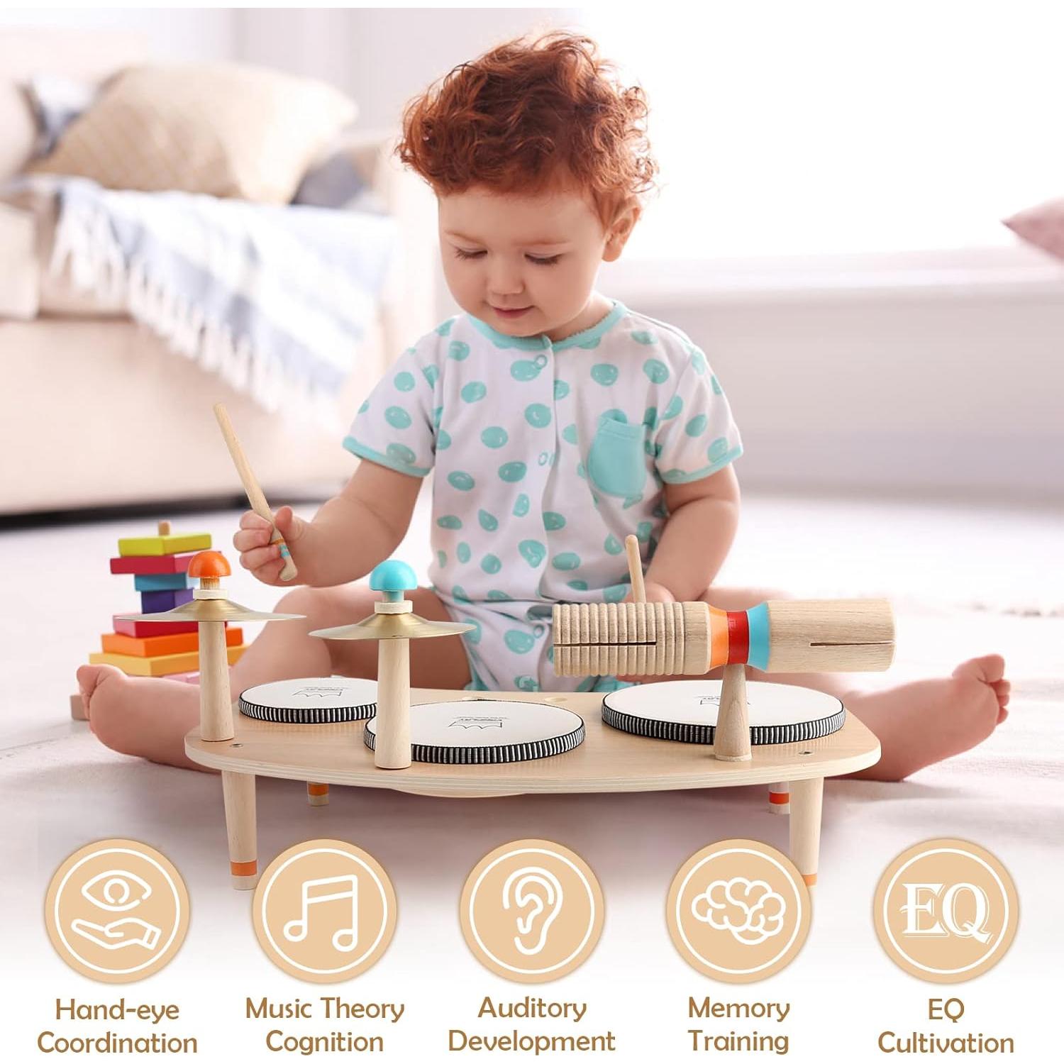 Set de Batería Musical de Madera para Niños 1-3 Años