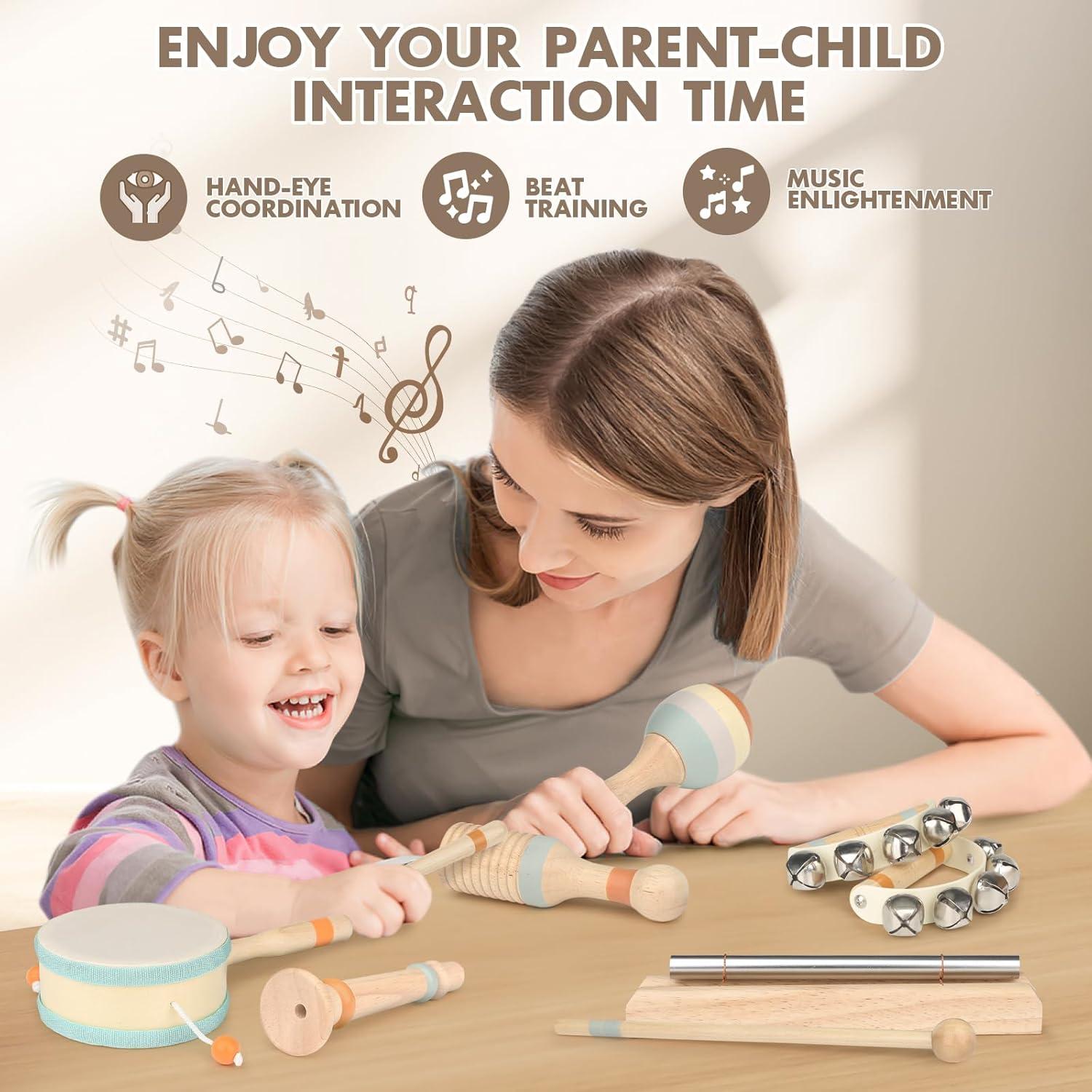 Set de Batería Musical de Madera para Niños 1-3 Años