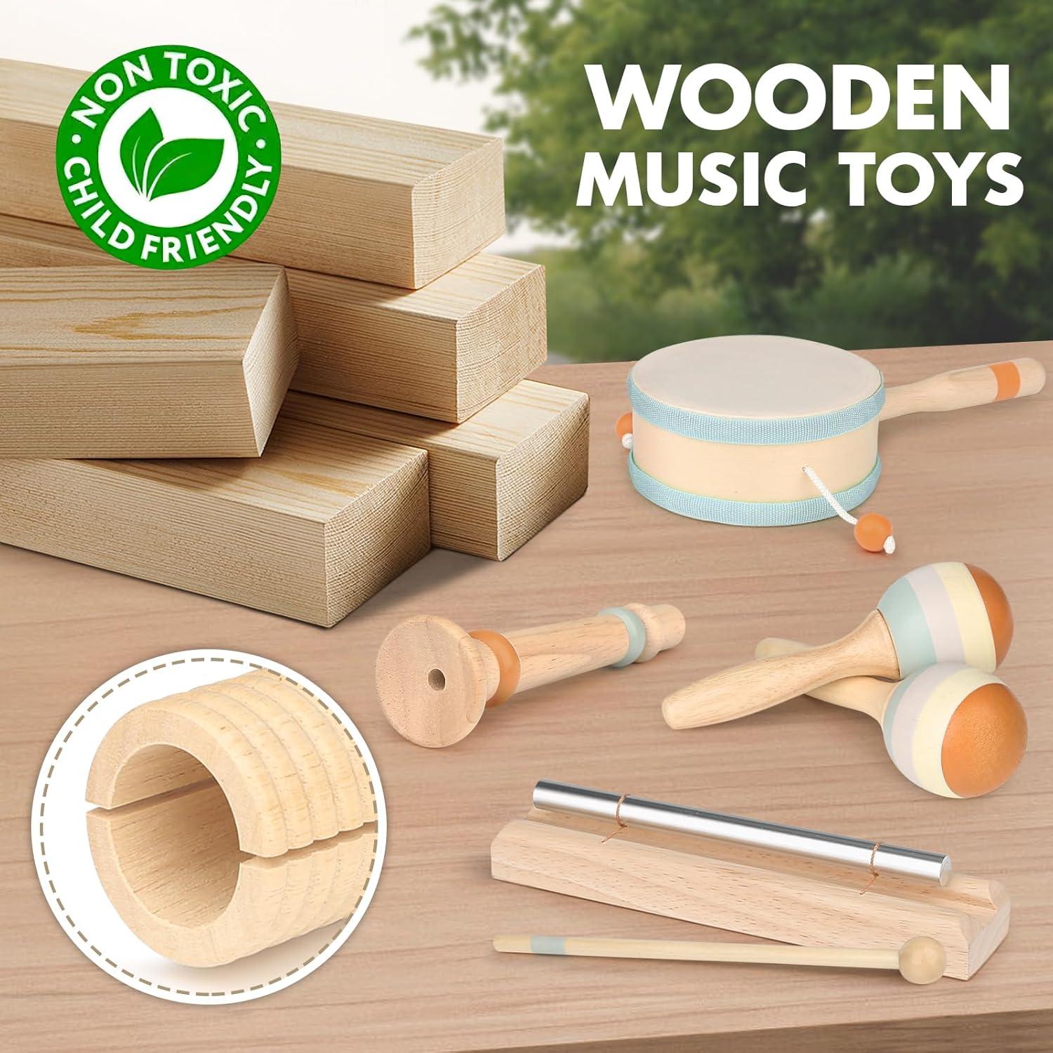 Set de Batería Musical de Madera para Niños 1-3 Años