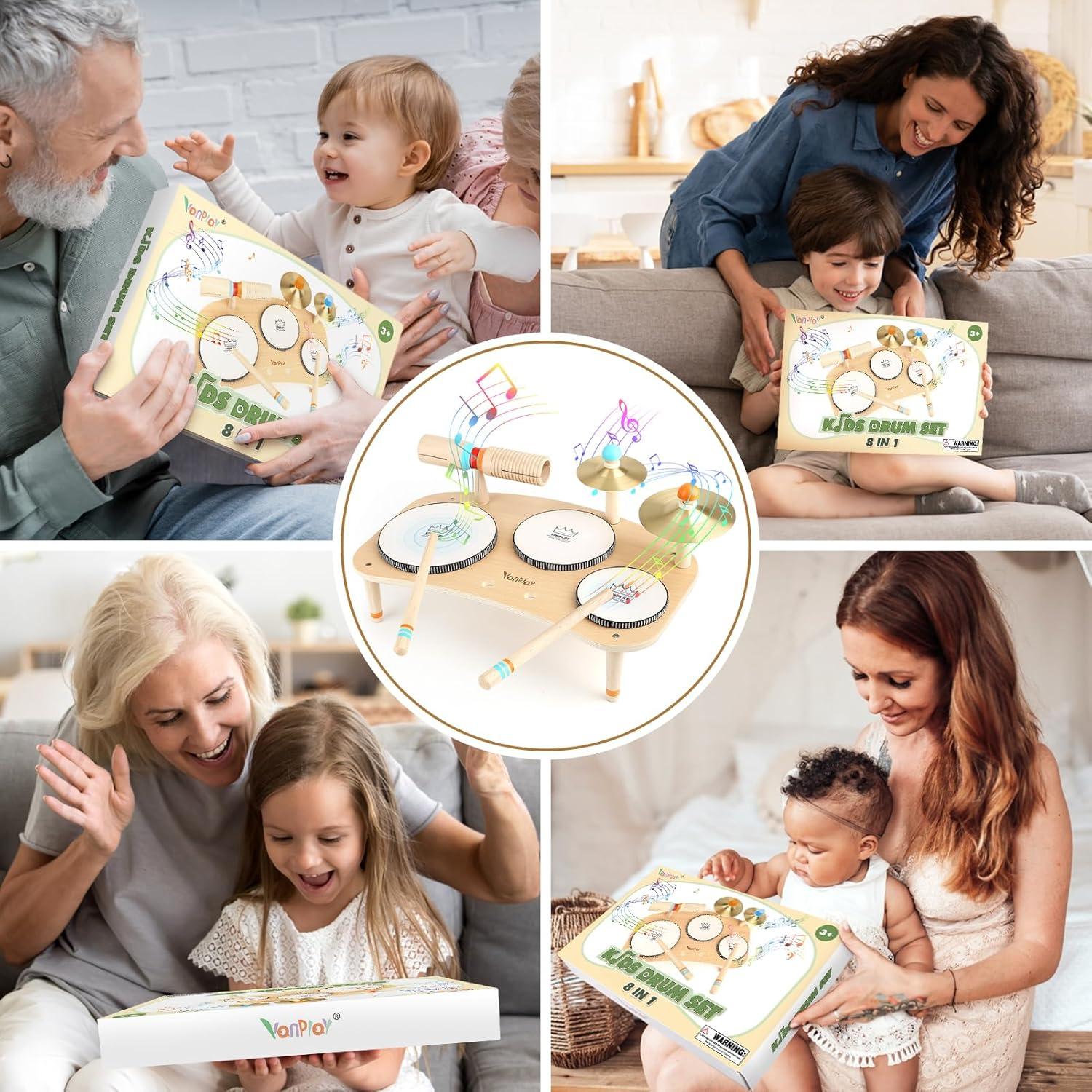 Set de Batería Musical de Madera para Niños 1-3 Años