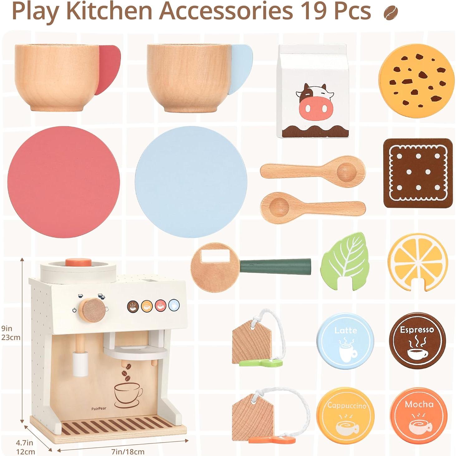 Juego de Rol Barista de Madera PairPear 18 Piezas para Niños