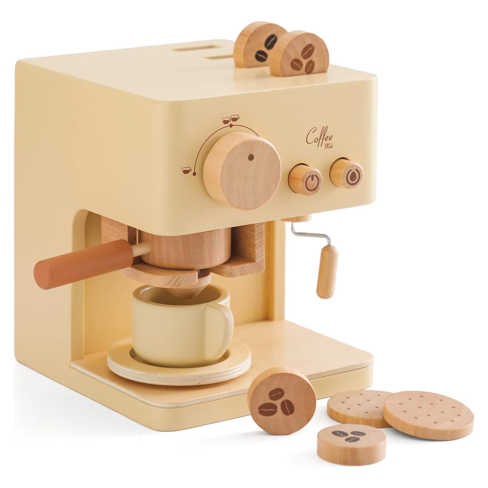 Conjunto de Juguete de Cafetera de Madera ibwaae 10 Piezas